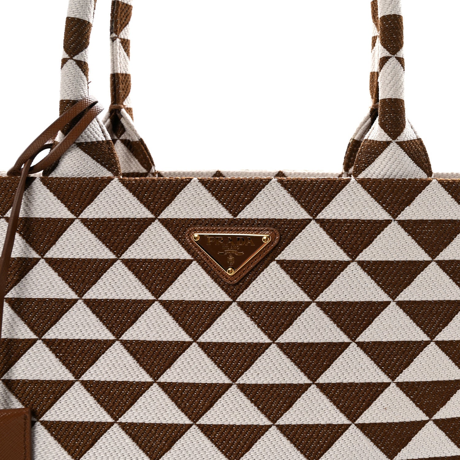 Jacquard Saffiano Triangolo Symbole Embroidered Large Tote Tobacco Talco