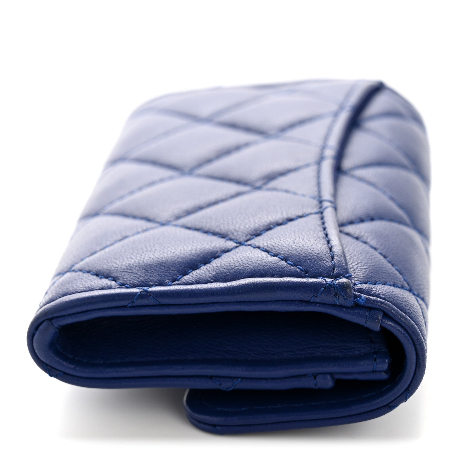 Lambskin Quilted Flap Card Holder Wallet Blue