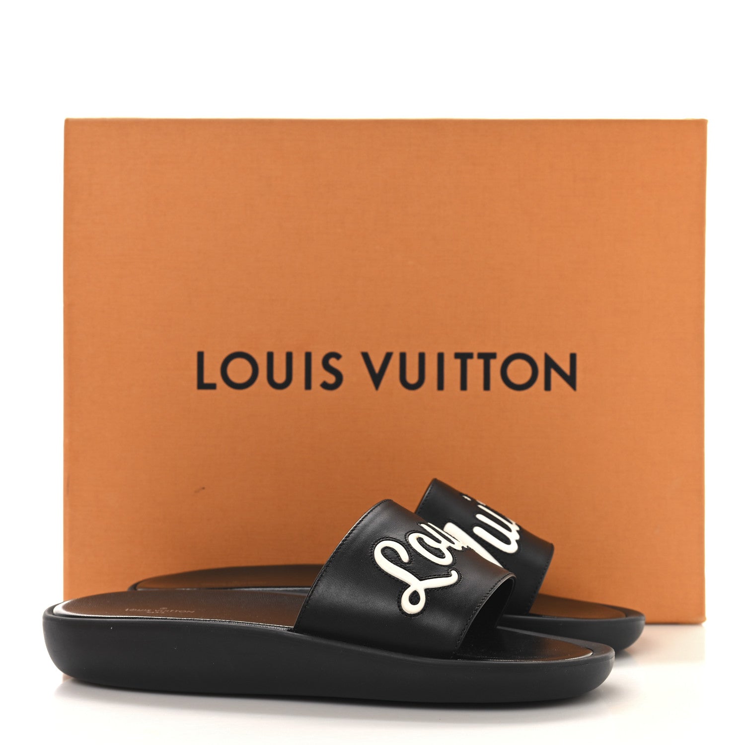 Calfskin Logo Sunbath Slide Sandals 38 Black