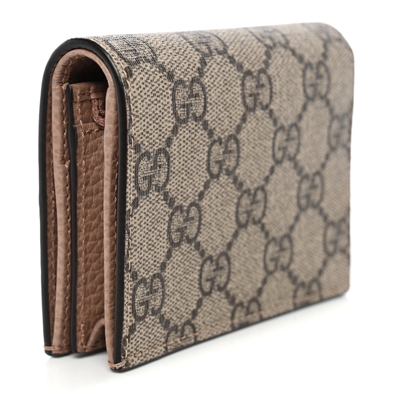 Dollar Calfskin GG Supreme Monogram GG Marmont Card Case Porcelain Rose Beige Ebony