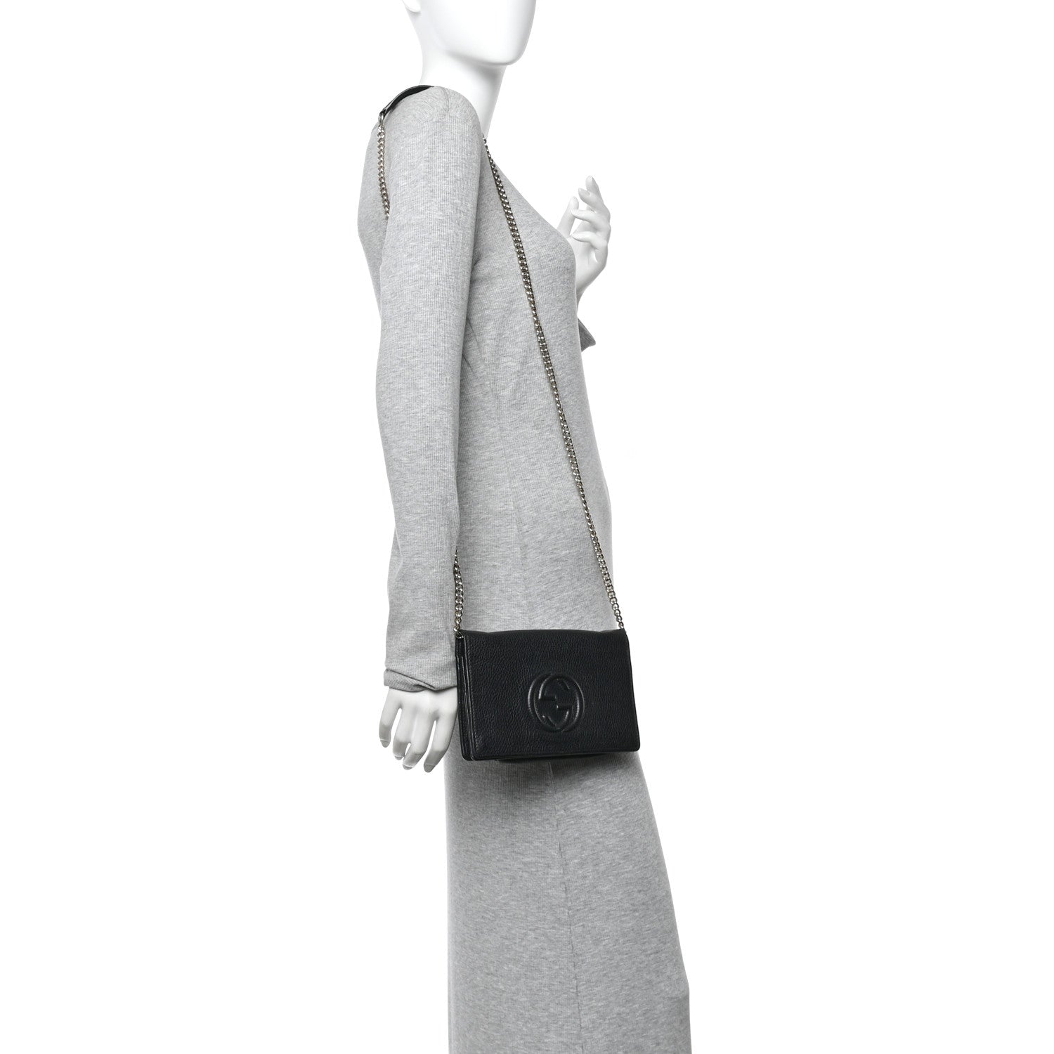 Pebbled Calfskin Soho Wallet On Chain Black