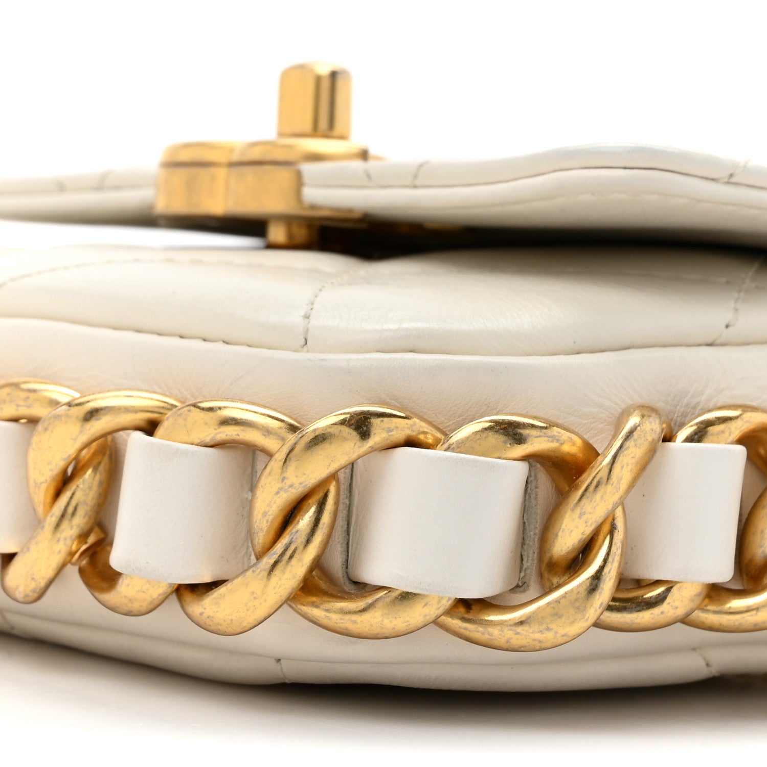 Calfskin Quilted Mini Framing Chain Bag White