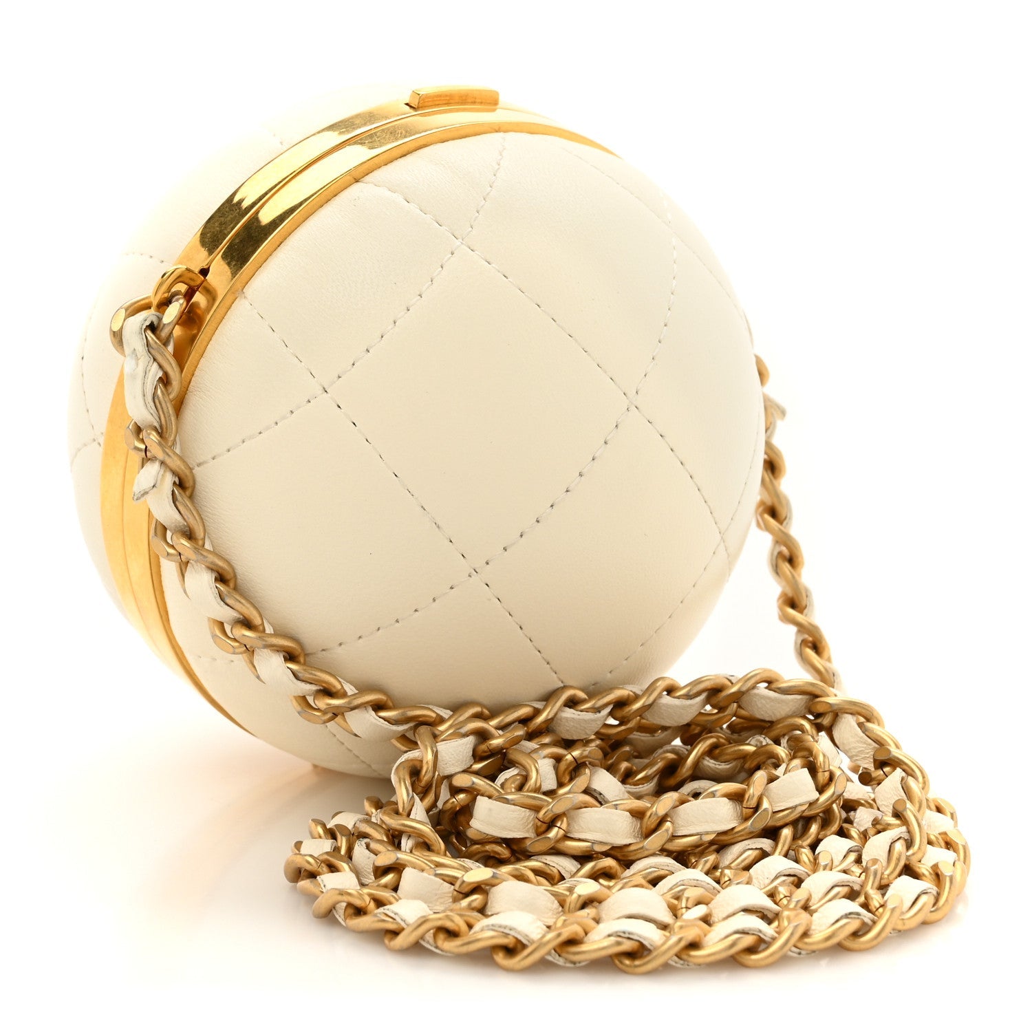 Lambskin Quilted Sphere Minaudiere Chain Clutch White