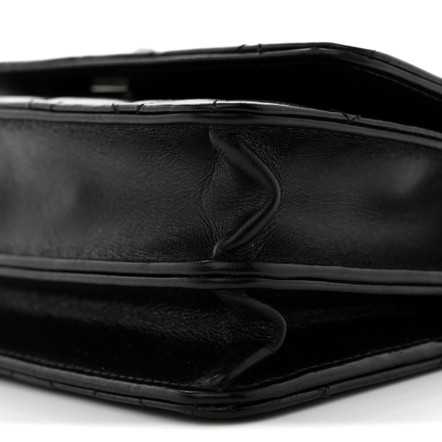 Shiny Crumpled Calfskin Crystal Quilted Precious Handle Clutch With Chain Black