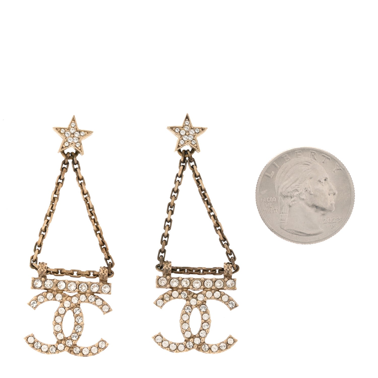 Crystal Star Drop CC Earrings Gold