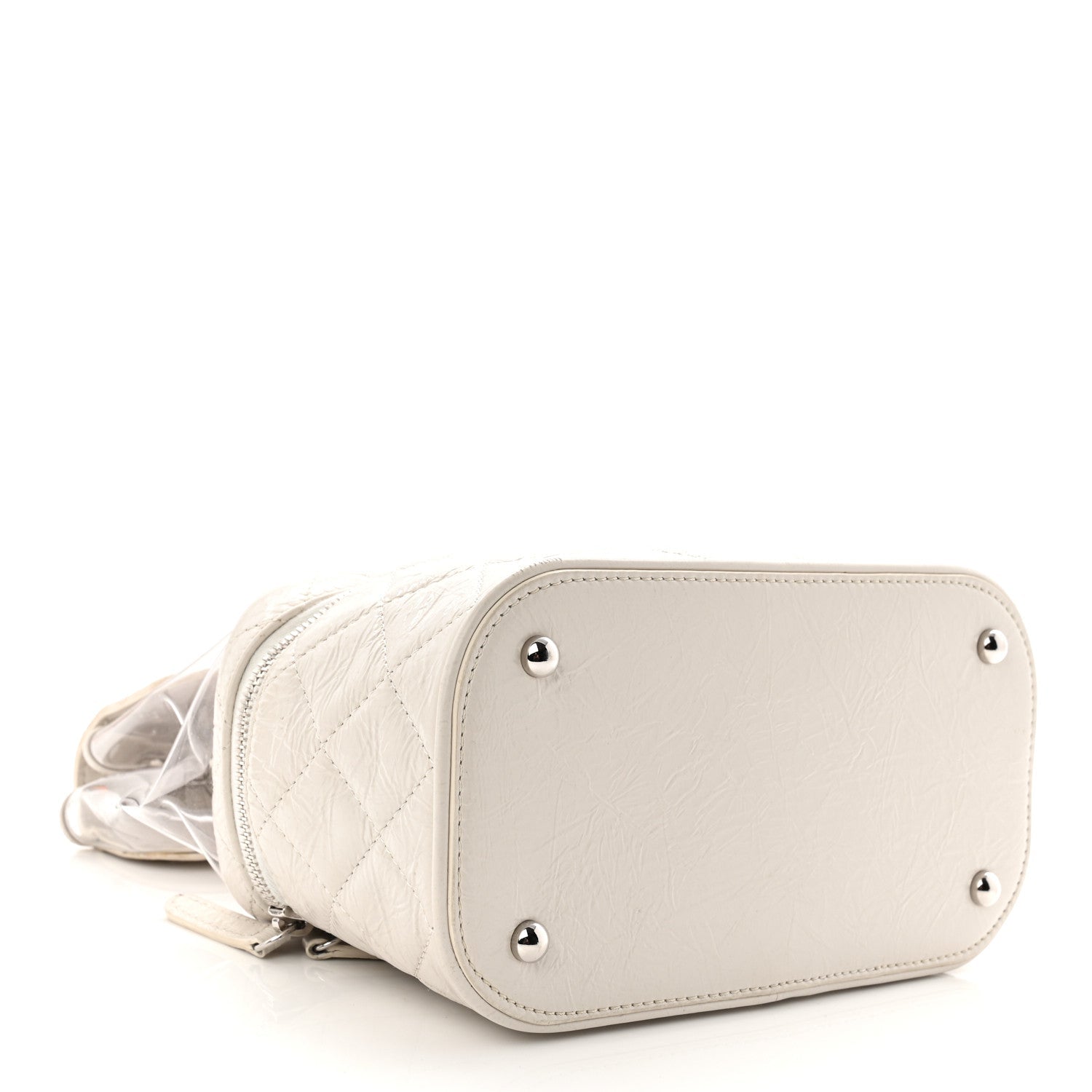Crumpled Calfskin PVC Quilted Flap White