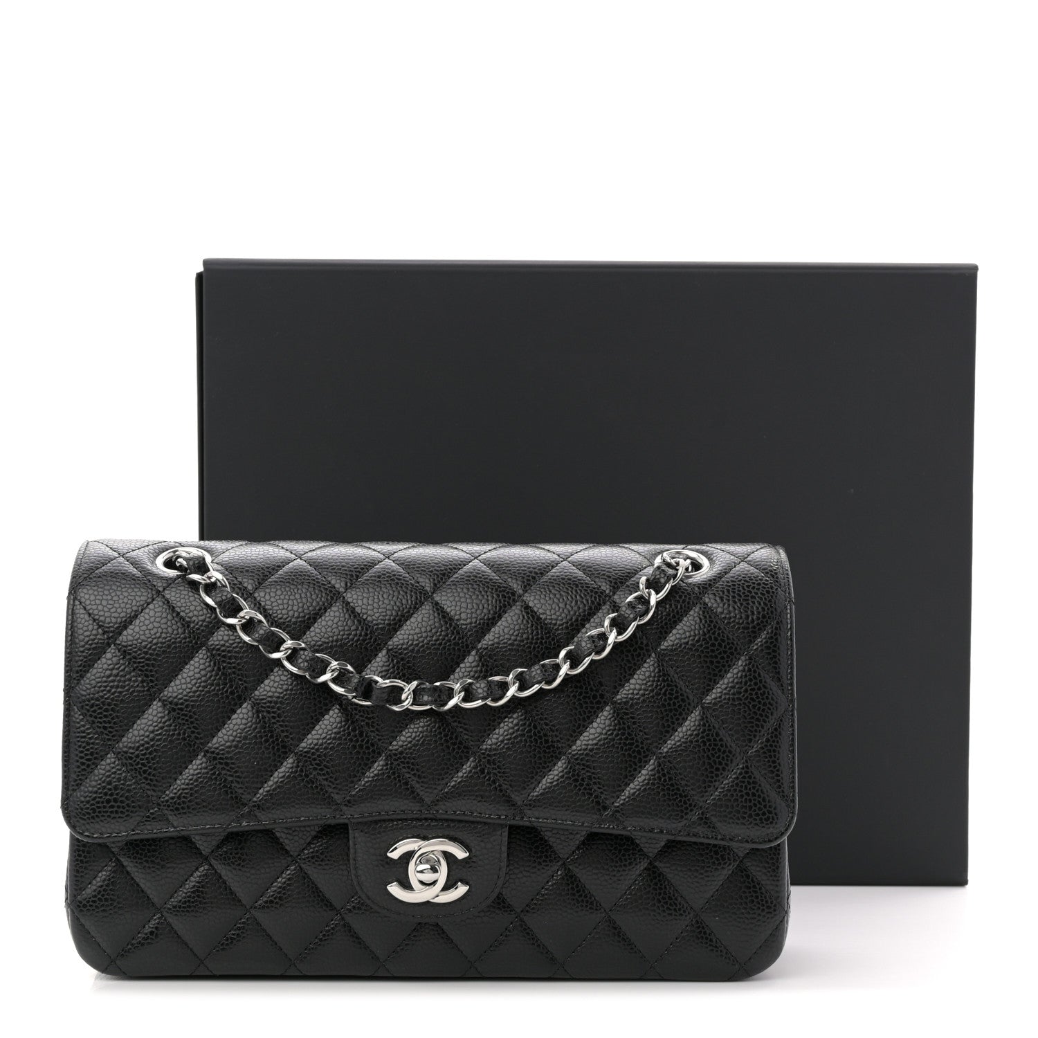 Caviar Quilted Medium Double Flap Black