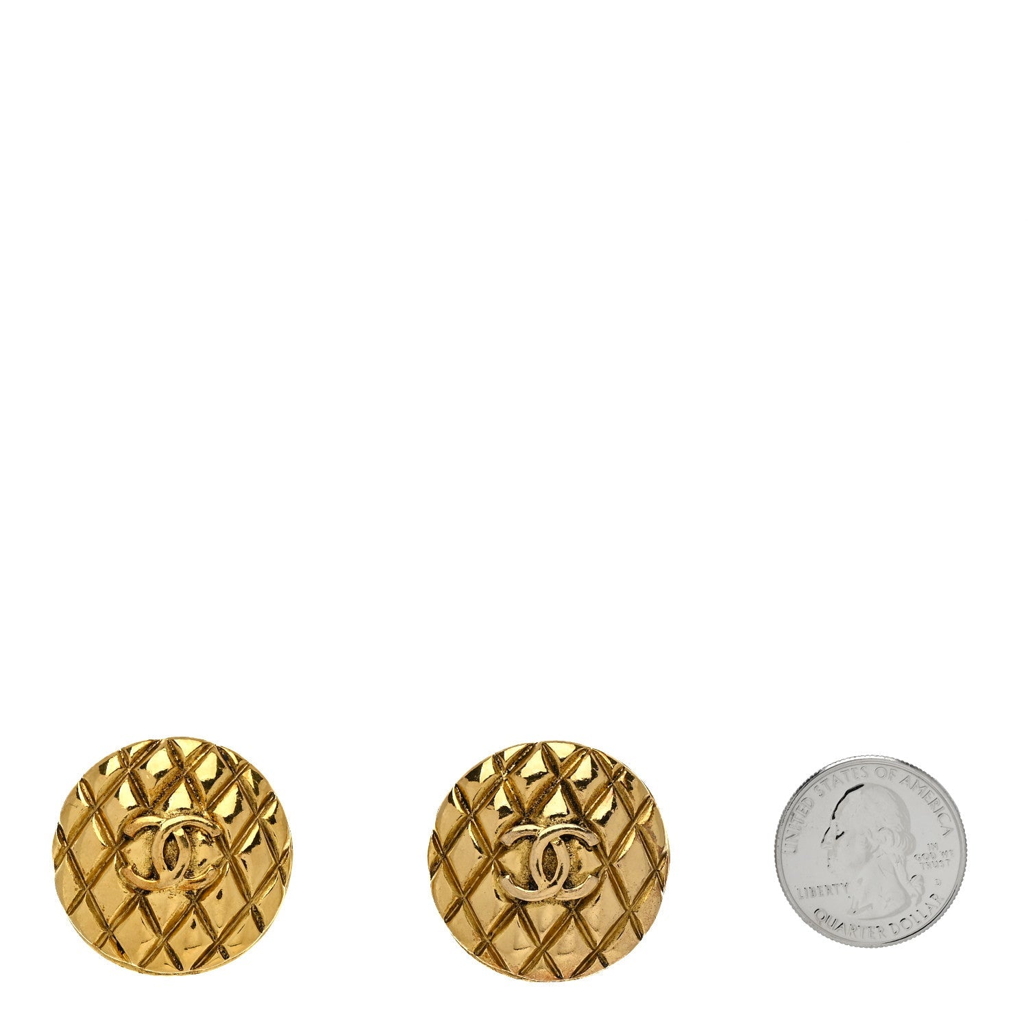 Metal Quilted Round CC Clip On Earrings Gold