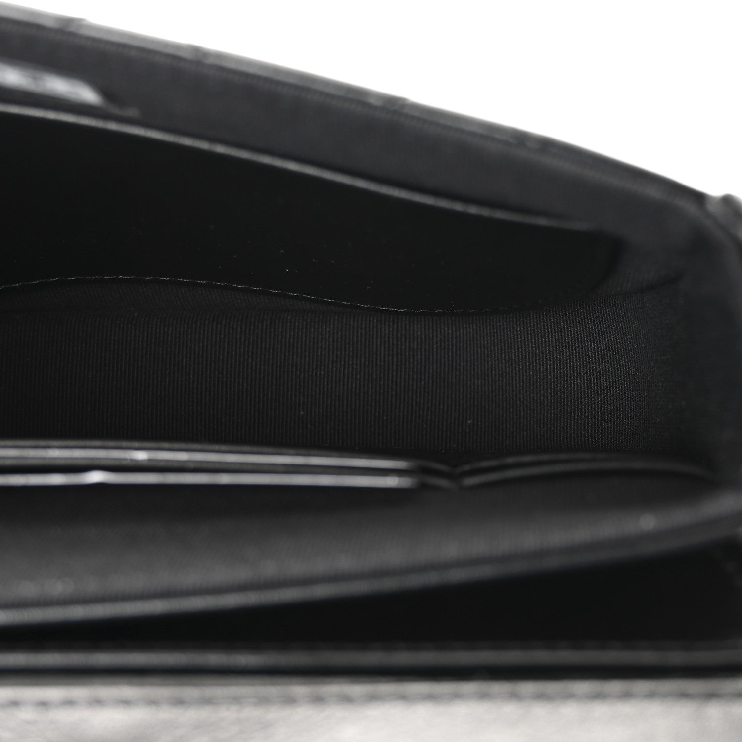 Shiny Aged Calfskin Quilted Flap Phone Holder With Chain Black