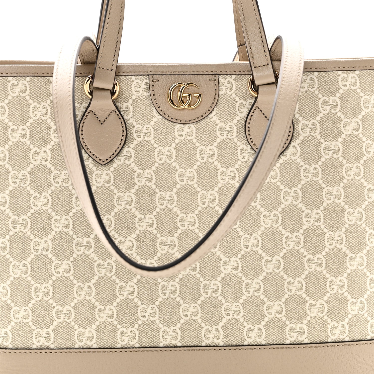 GG Supreme Monogram Textured Dollar Calfskin Small Ophidia Shoulder Tote Bag Beige Mystic White Oatmeal