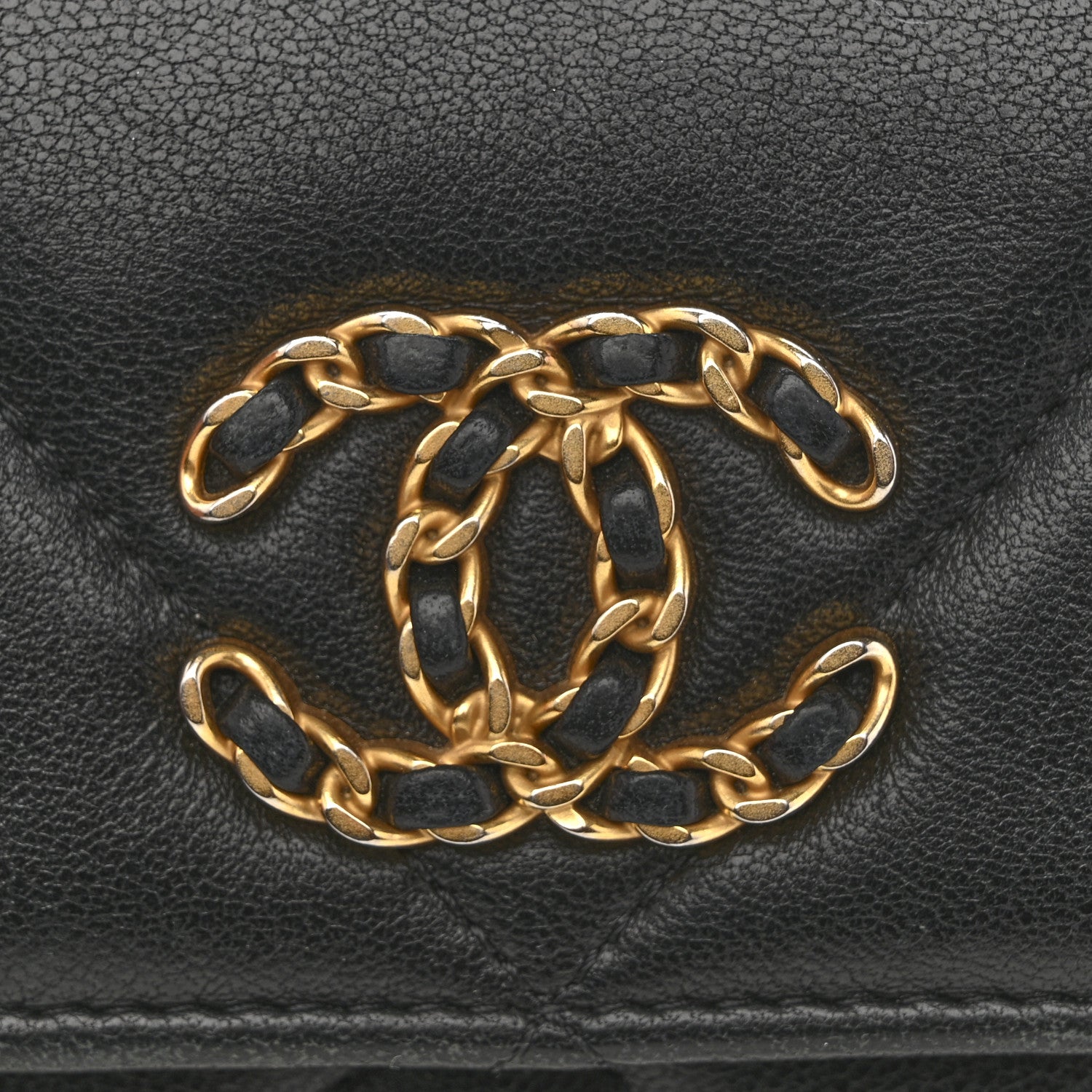 Shiny Goatskin Quilted Chanel 19 Flap Wallet Black