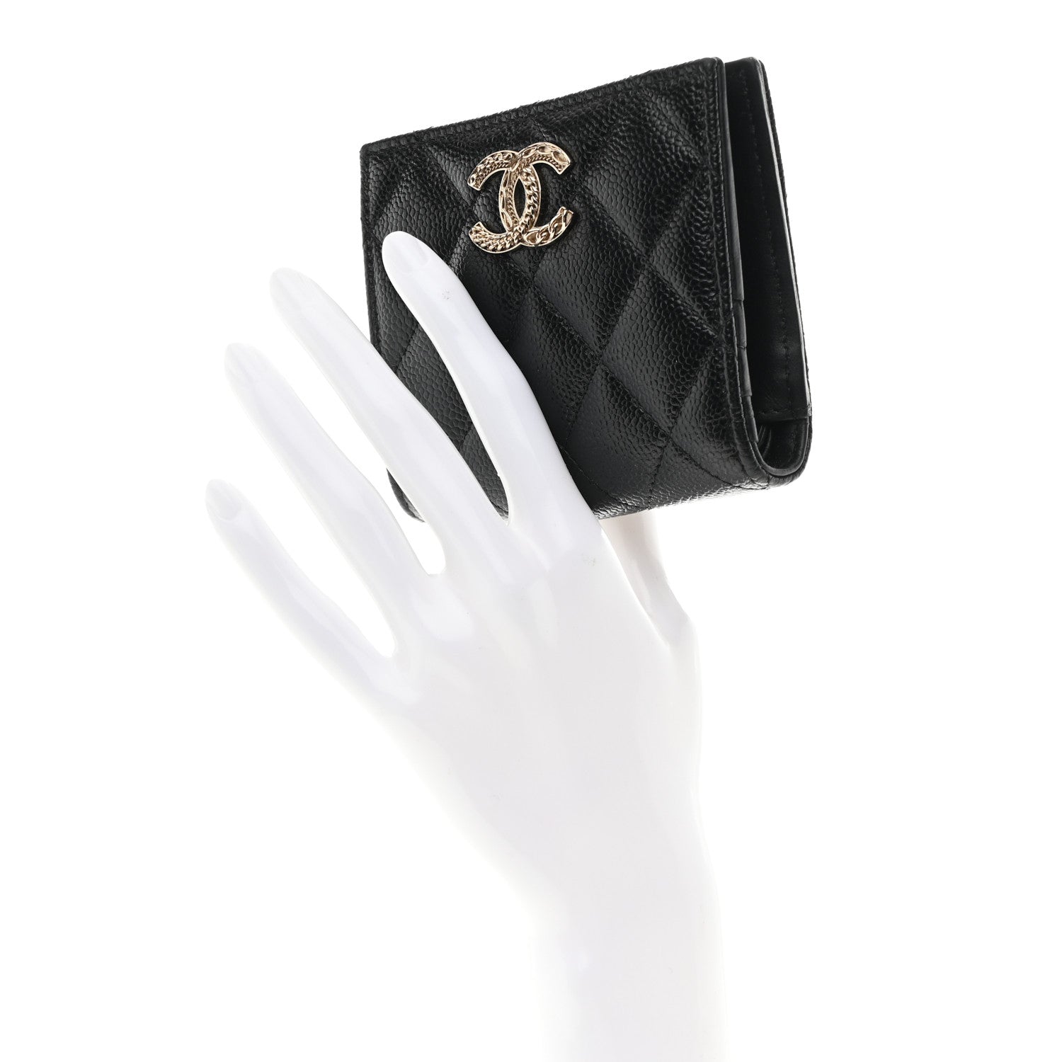 Caviar Quilted Multi Chain CC Compact Bifold Wallet Black