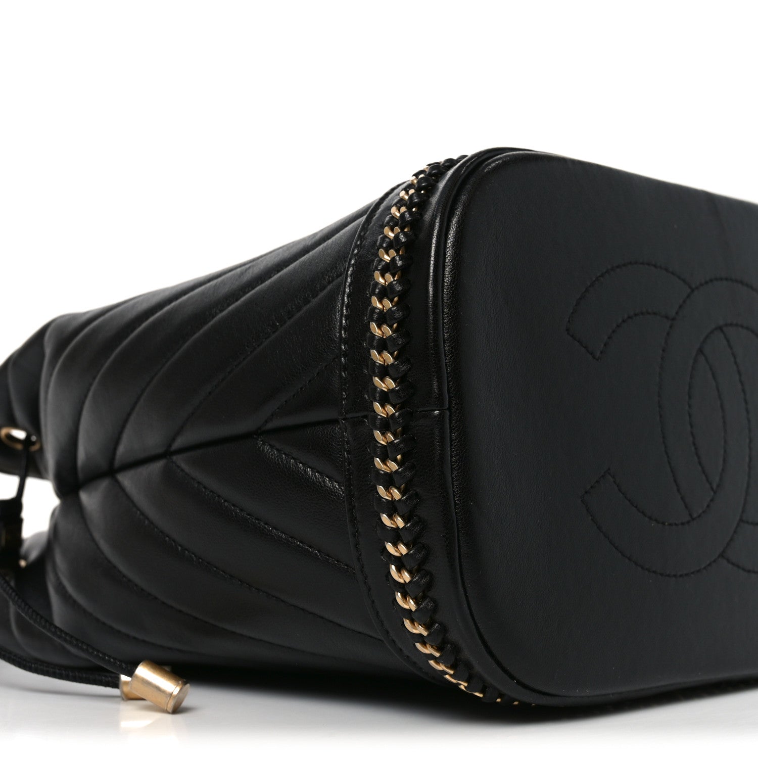 Sheepskin Chevron Quilted Drawstring Bag Black