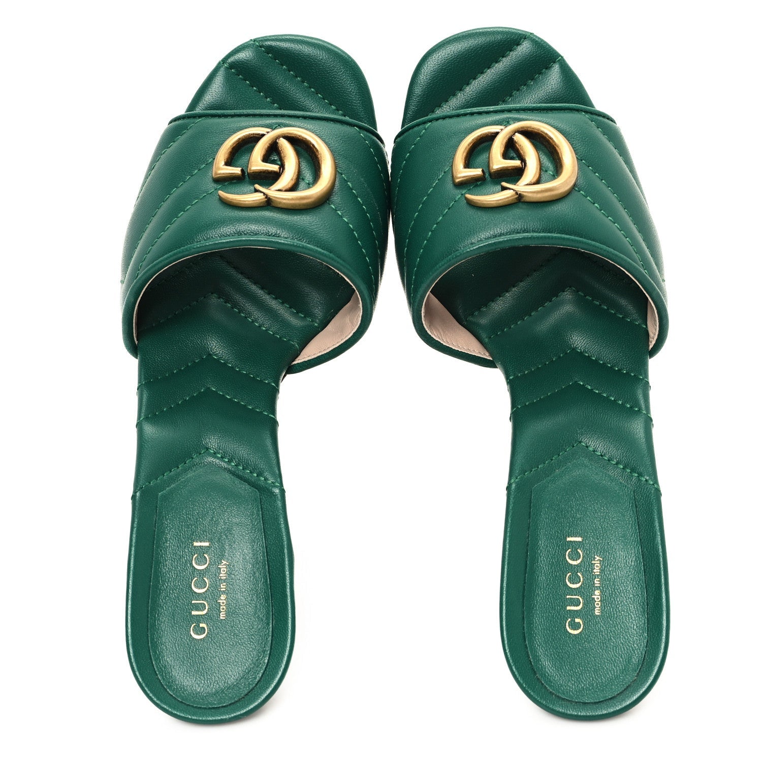 Nappa Matelasse GG Marmont 75mm Slide Sandals 36 Emerald