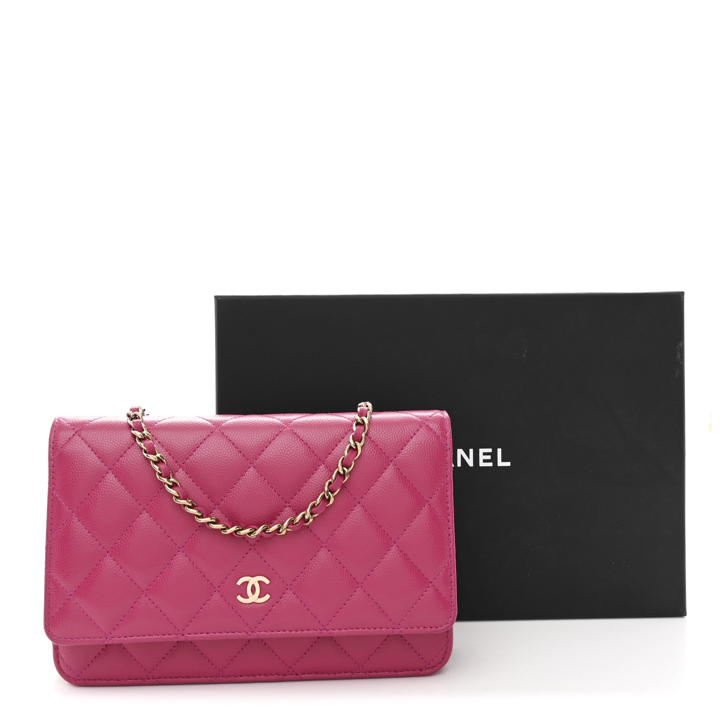 Caviar Quilted Wallet On Chain WOC Dark Pink