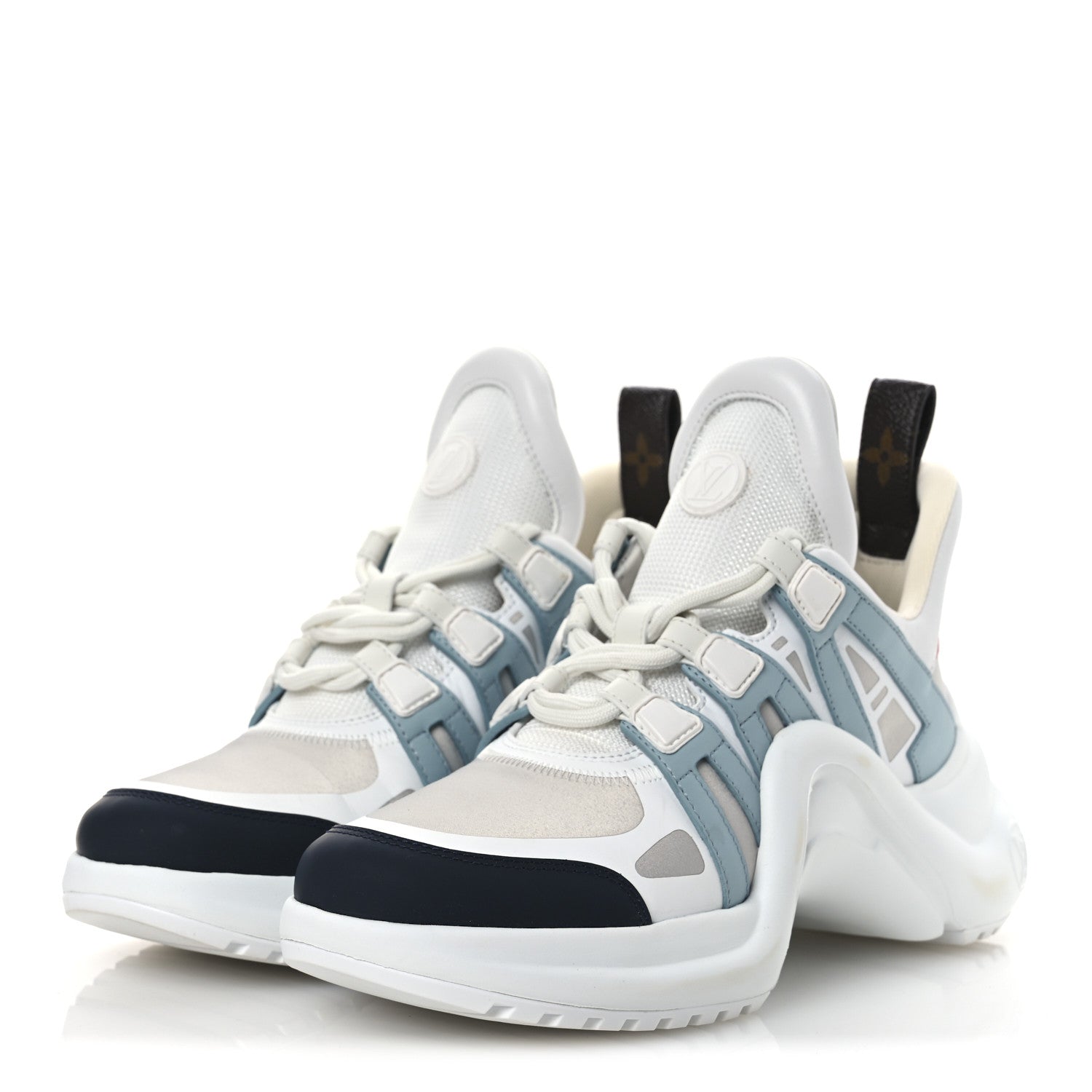 Calfskin Technical Nylon LV Archlight Sneakers 38 White Blue Gris