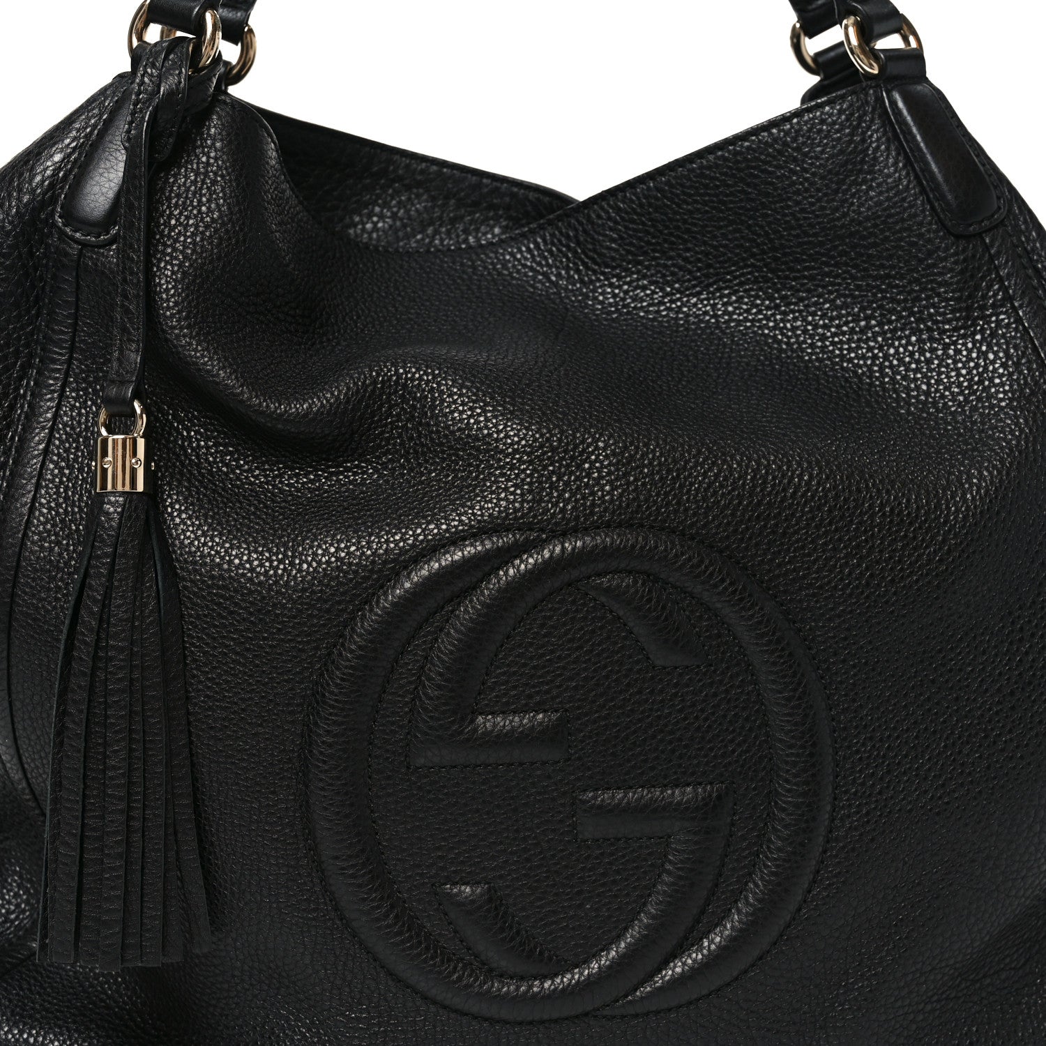 Pebbled Calfskin Large Soho Shoulder Bag Black