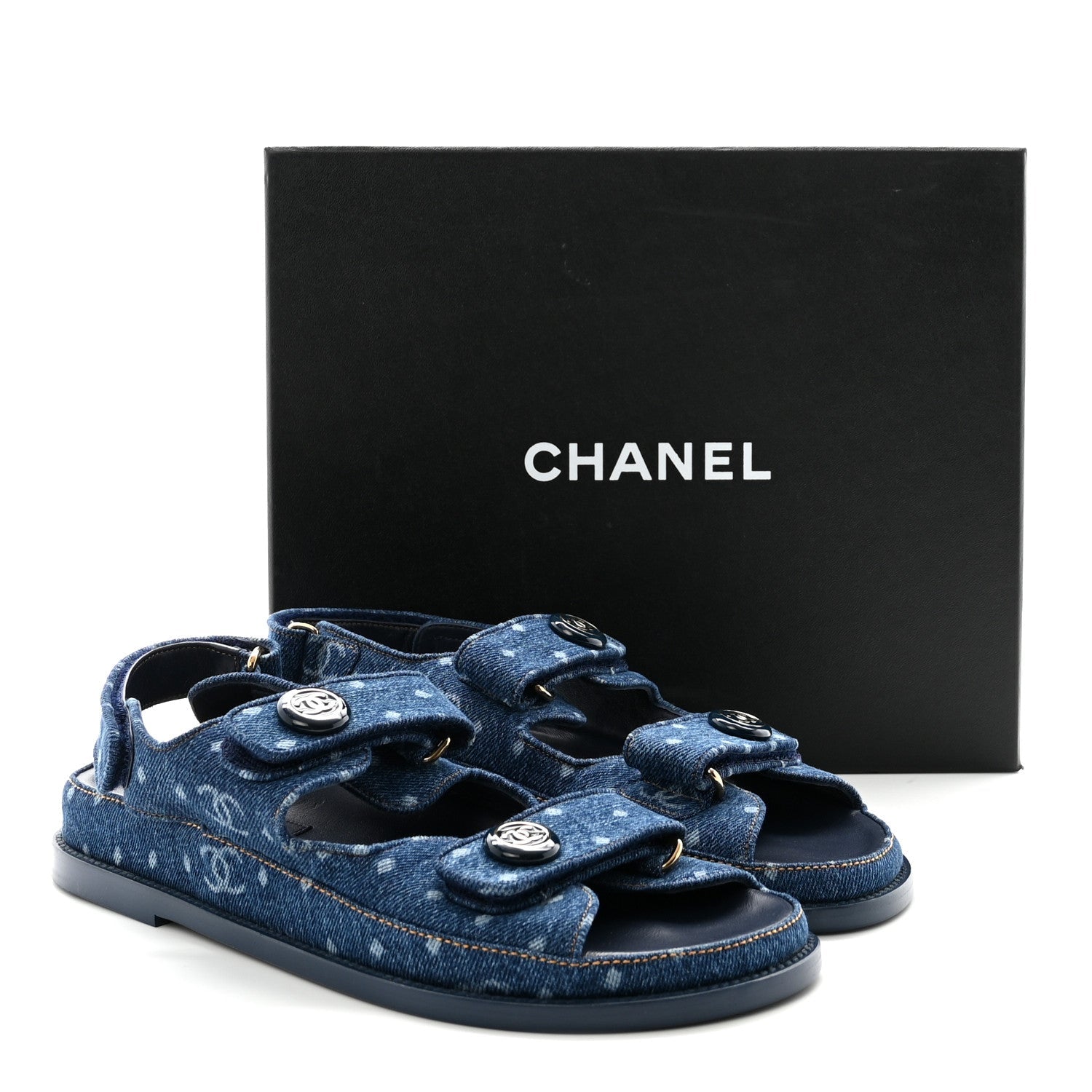 Printed Denim CC Dad Sandals 40 Dark Blue