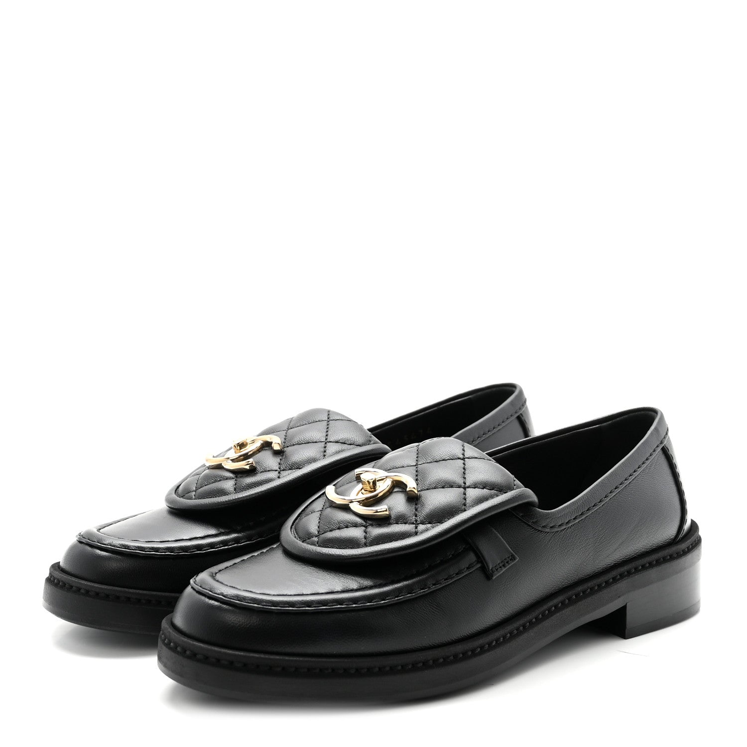 Lambskin Quilted CC Turnlock Loafers 36 Black