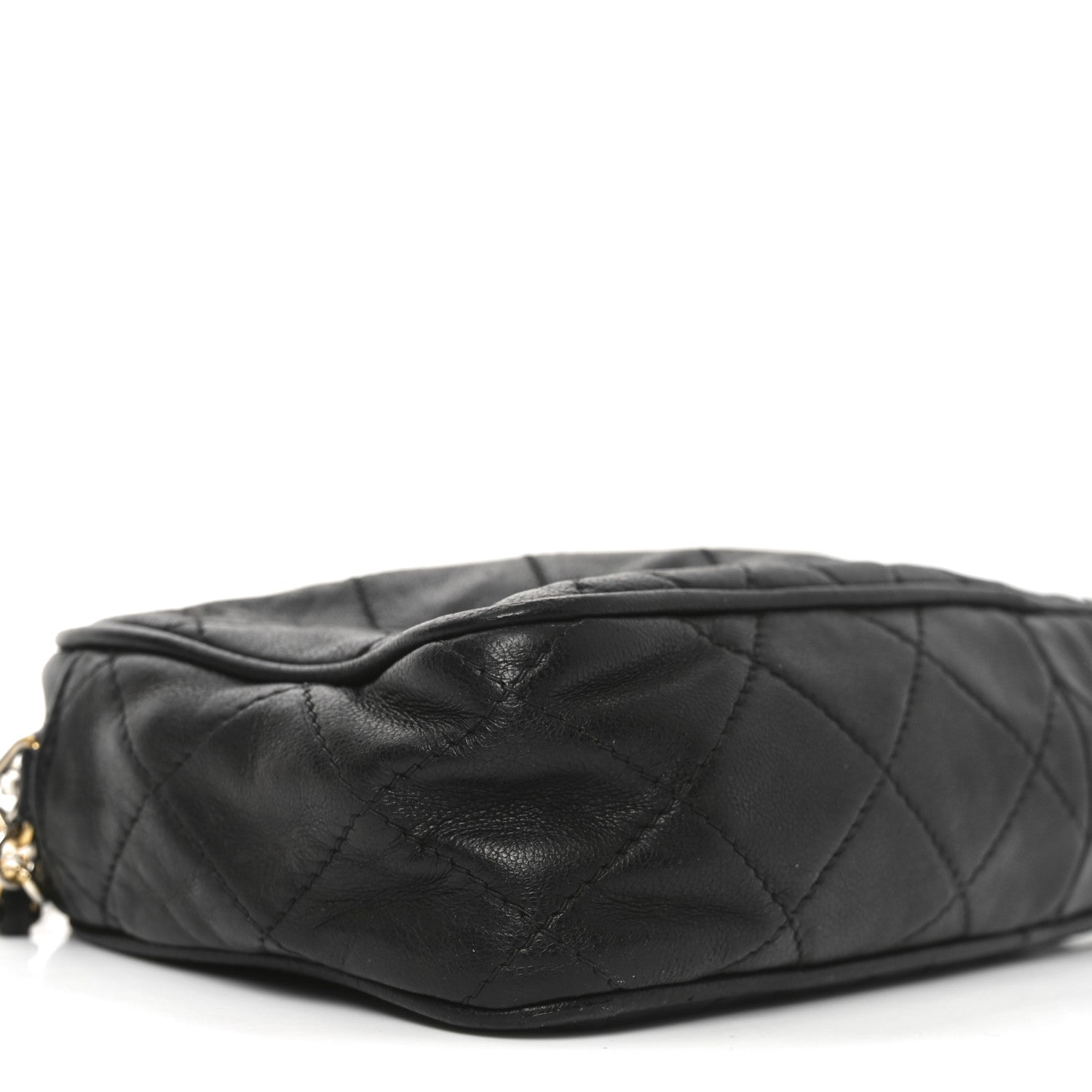 Lambskin Quilted Tassel Camera Case Black