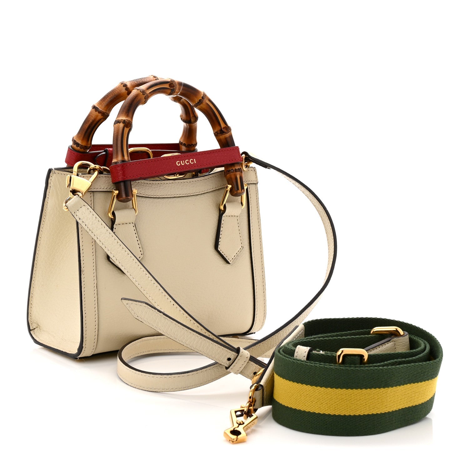 Textured Dollar Calfskin Web Mini Diana Tote Bag Mystic White