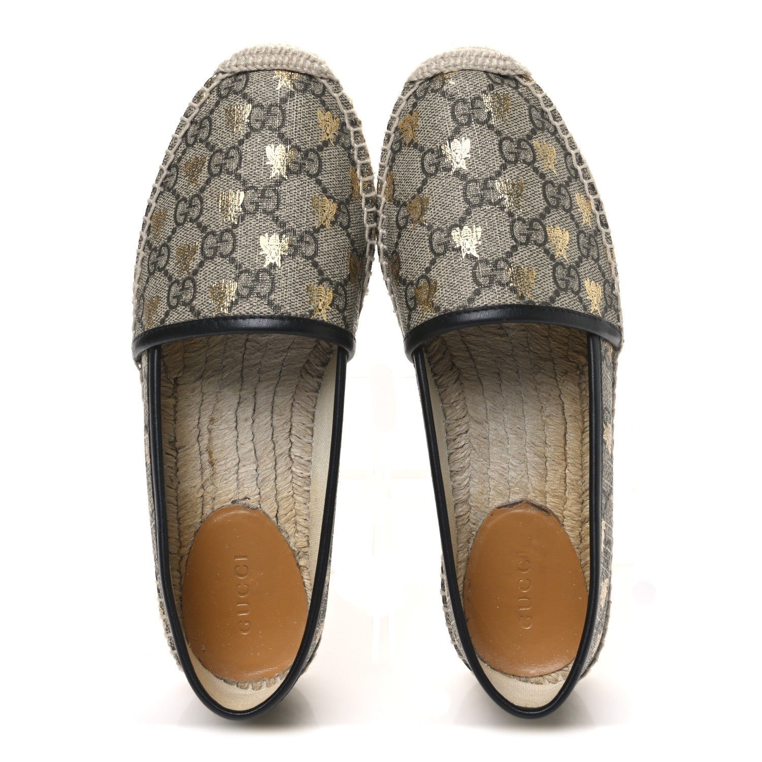 GG Supreme Monogram Bees Espadrille Flats 36.5 Beige Ebony Oro Black