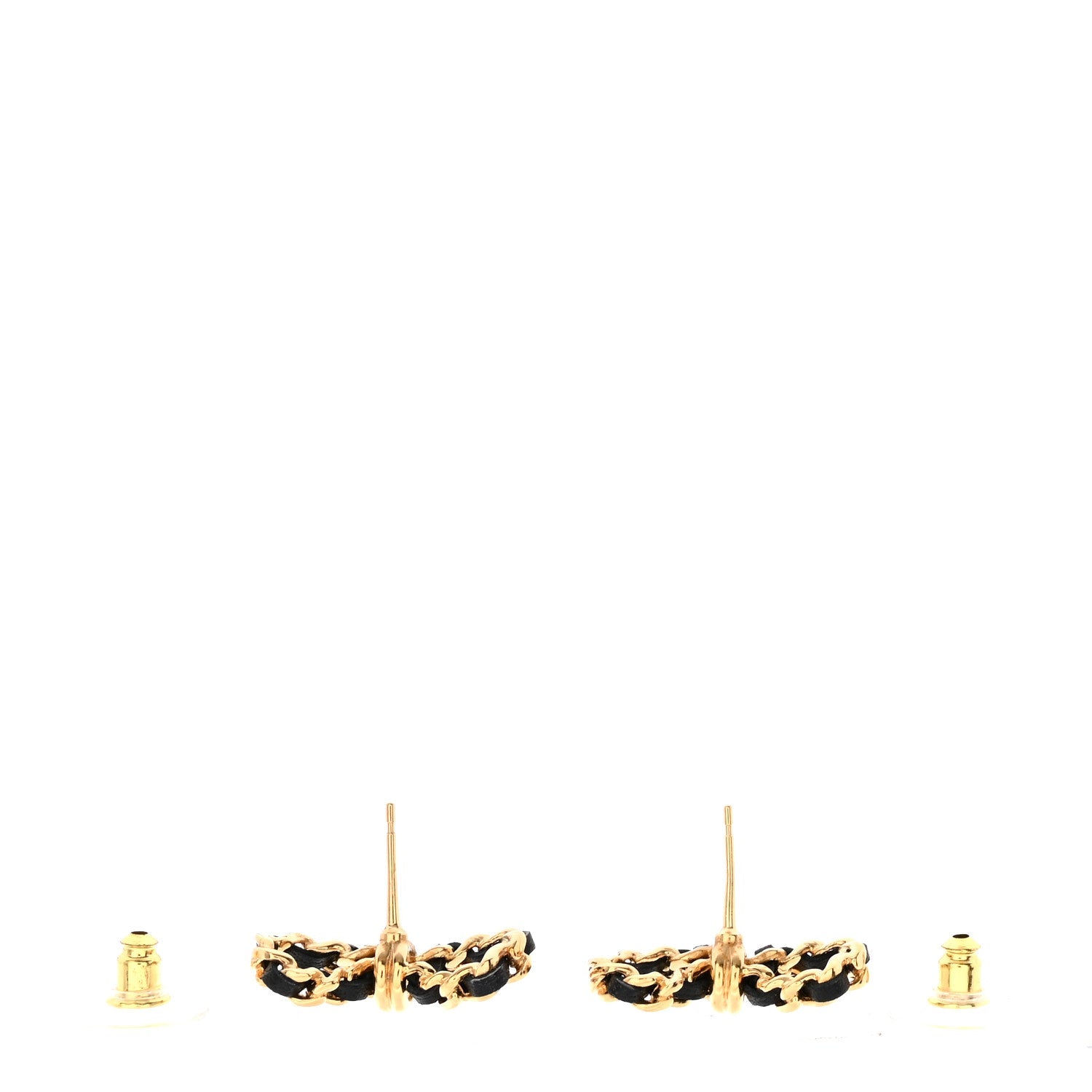 Lambskin Chain Bow Stud Earrings Black Gold