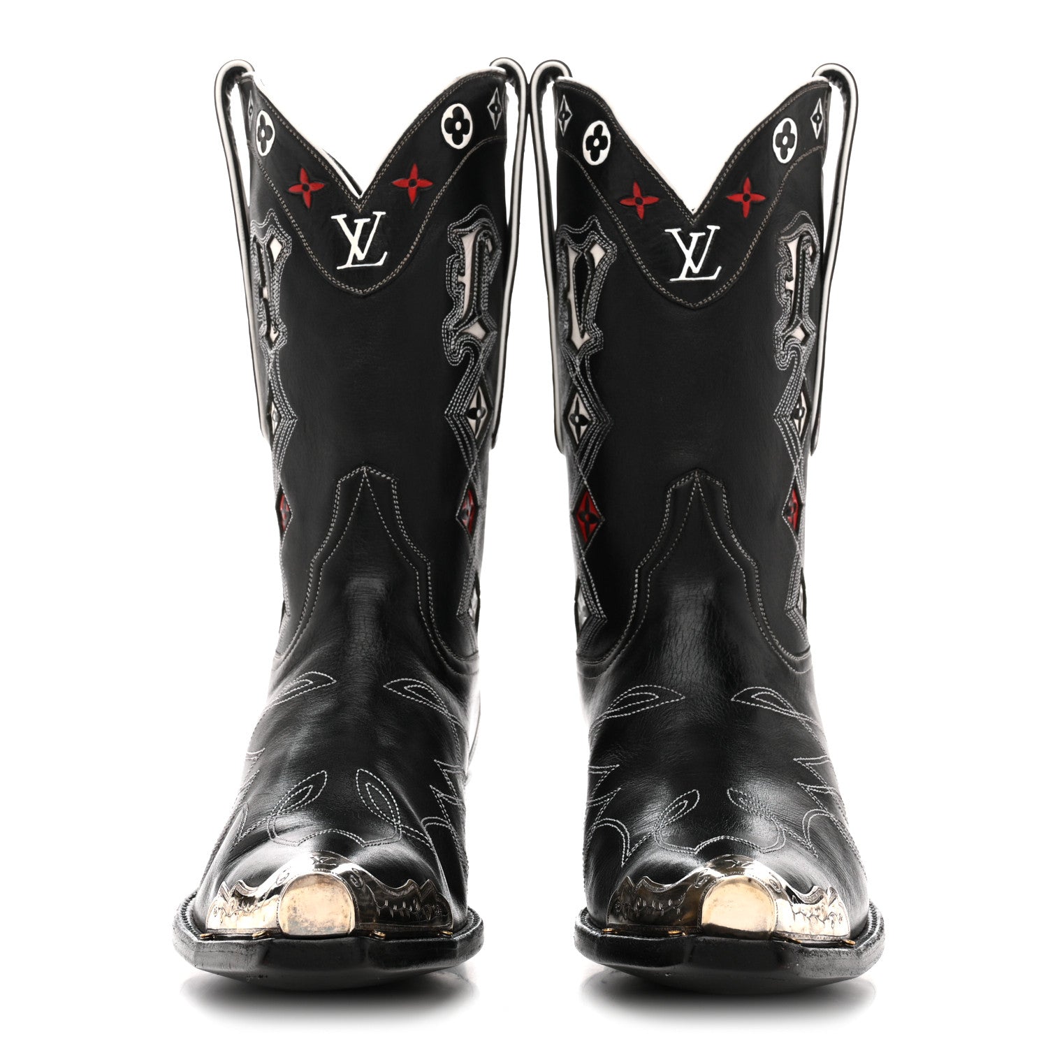 Calfskin LV Texan Mens Rider Boots 10.5 Black Silver