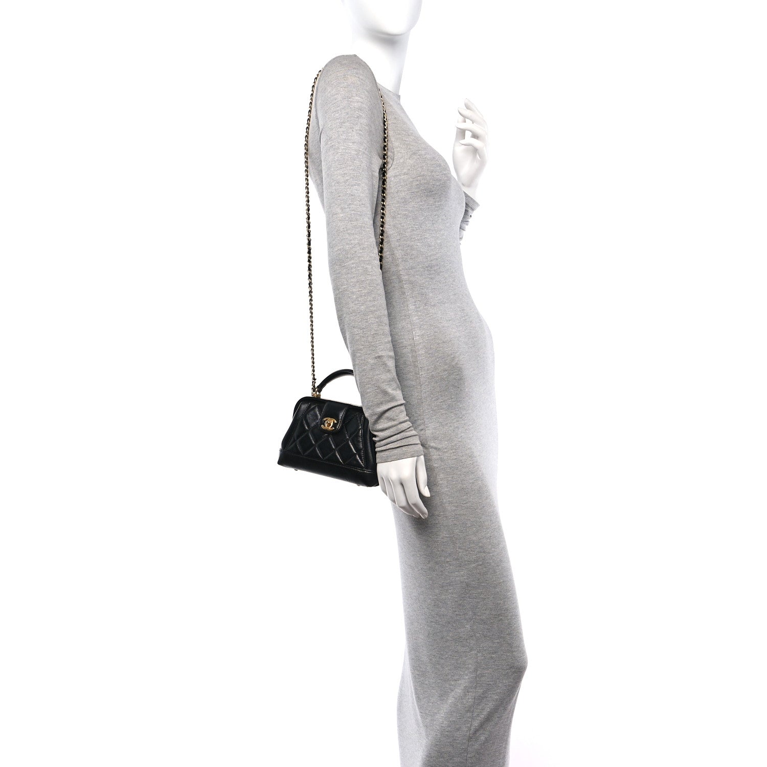Shiny Lambskin Quilted Mini Cocodoc Top Handle Bag Black