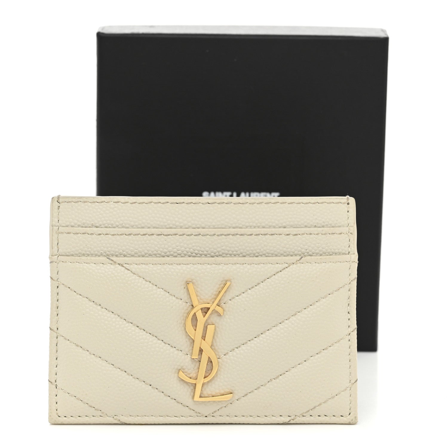Grain De Poudre Matelasse Chevron Monogram Credit Card Case Crema Soft
