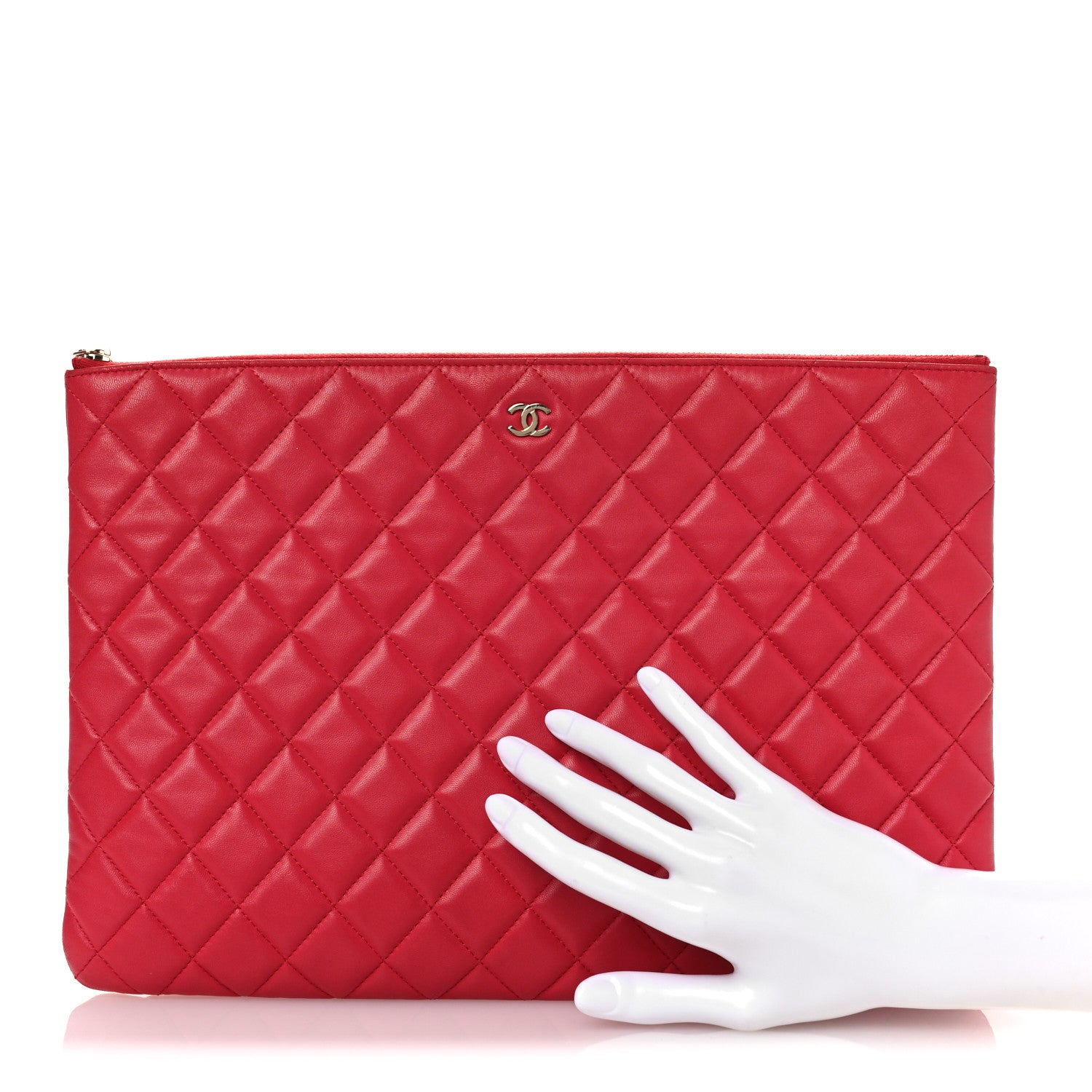 Lambskin Quilted Large Cosmetic Case Red