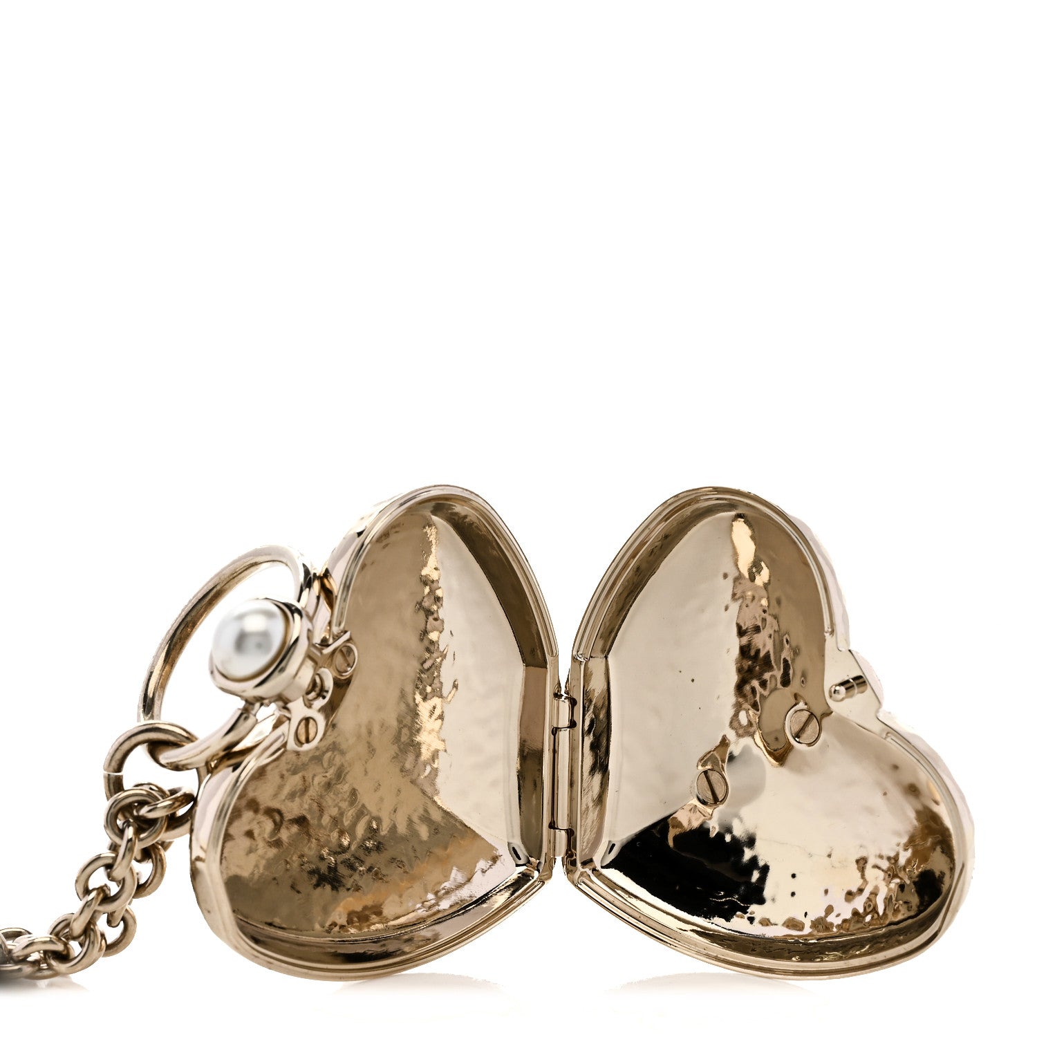 Metal CC Heart Locket Necklace Gold