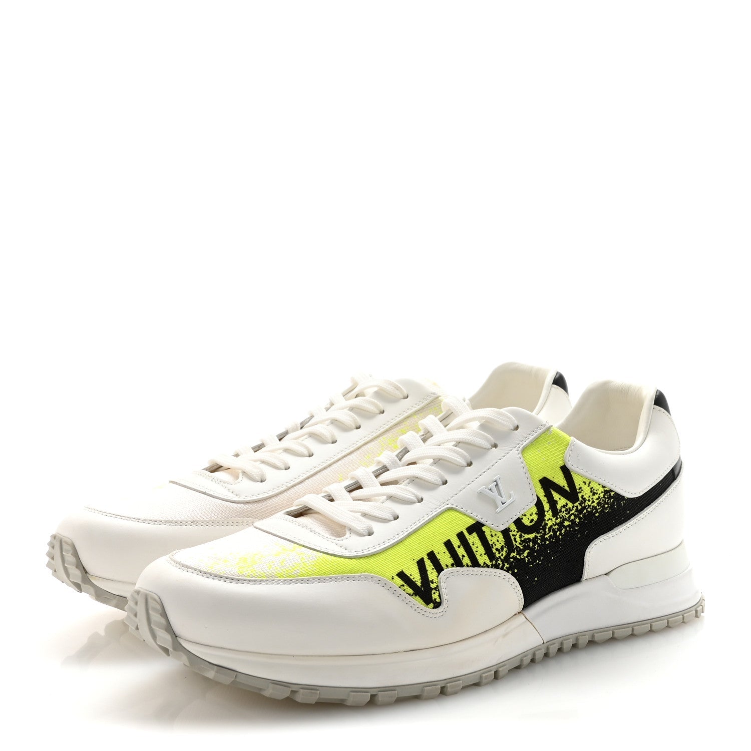 Calfskin Mens Run Away Sneakers  8 White Yellow Gradient