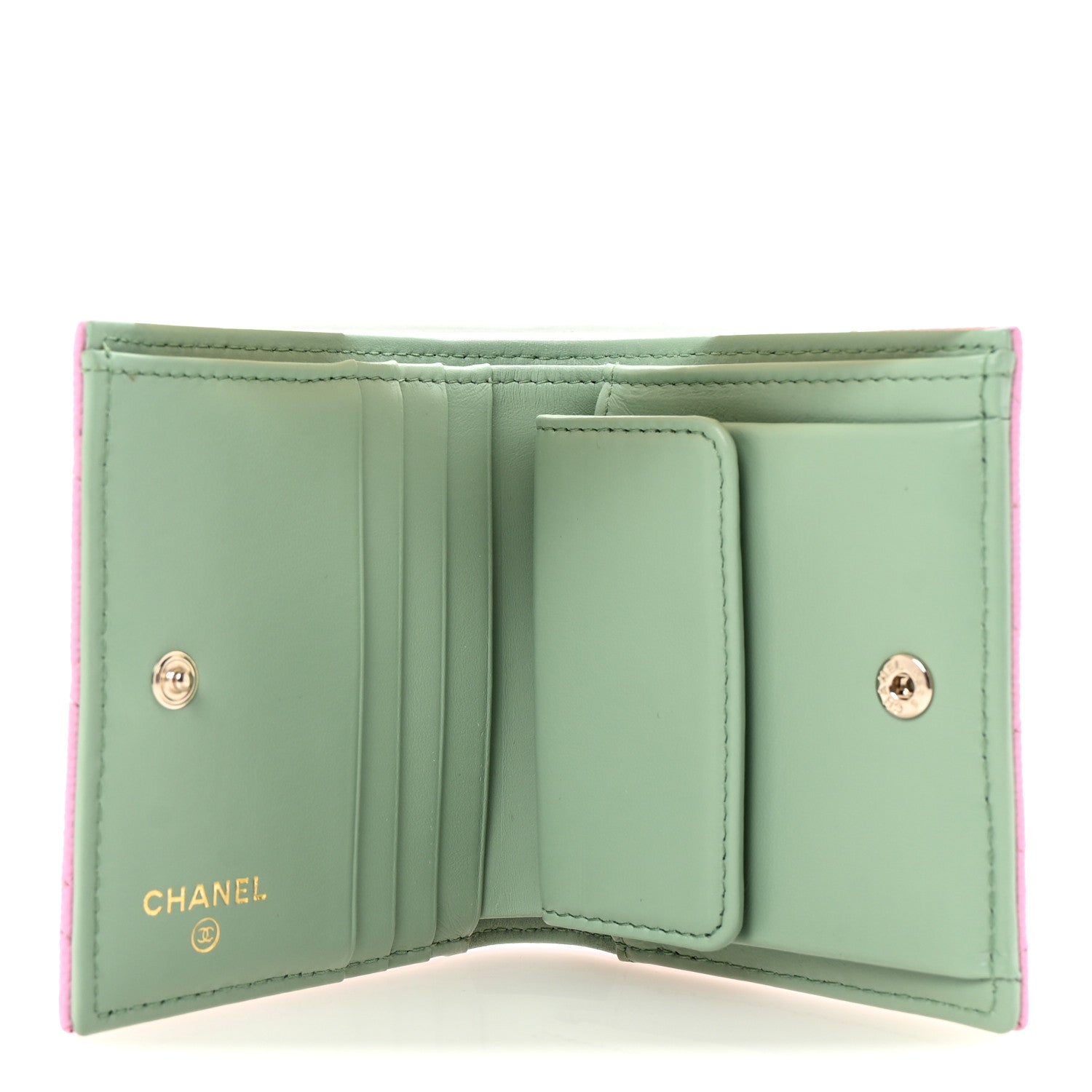 Caviar Metal Perforated Quilted CC Compact Bi-Fold Flap Wallet Lilac Light Green