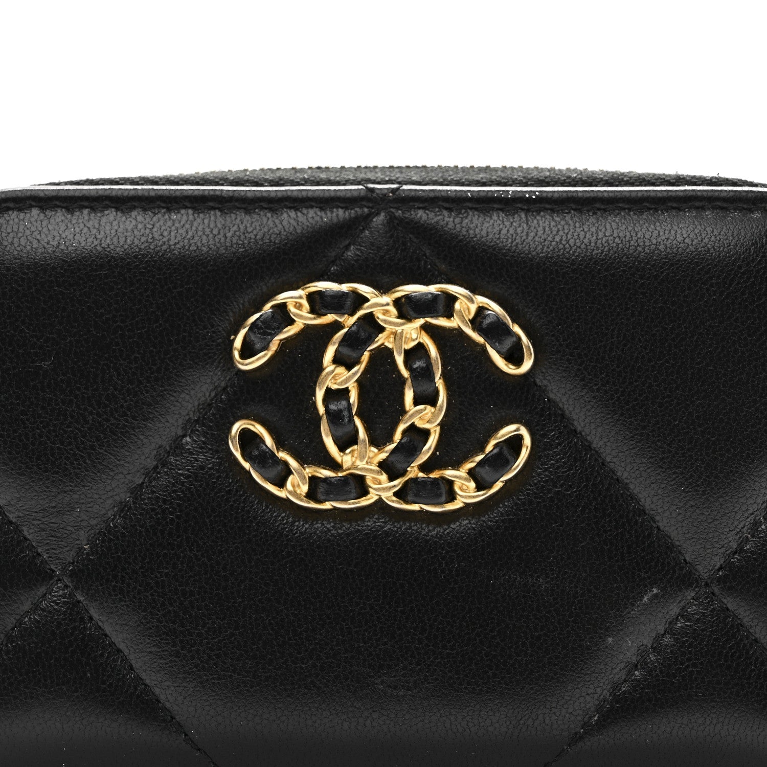 Lambskin Quilted Chanel 19 Zip Around Coin Purse Wallet Black