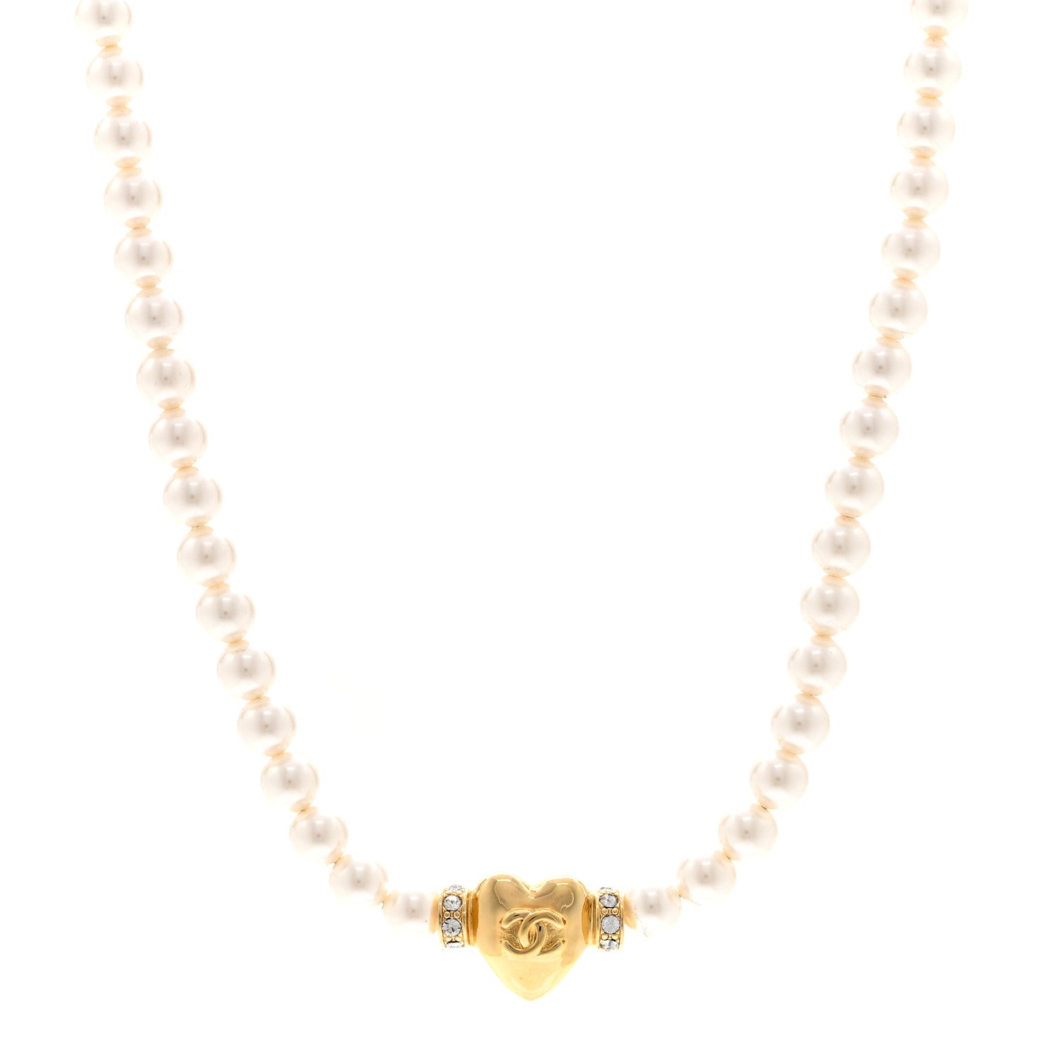 Crystal Pearl CC Heart Choker Necklace Gold