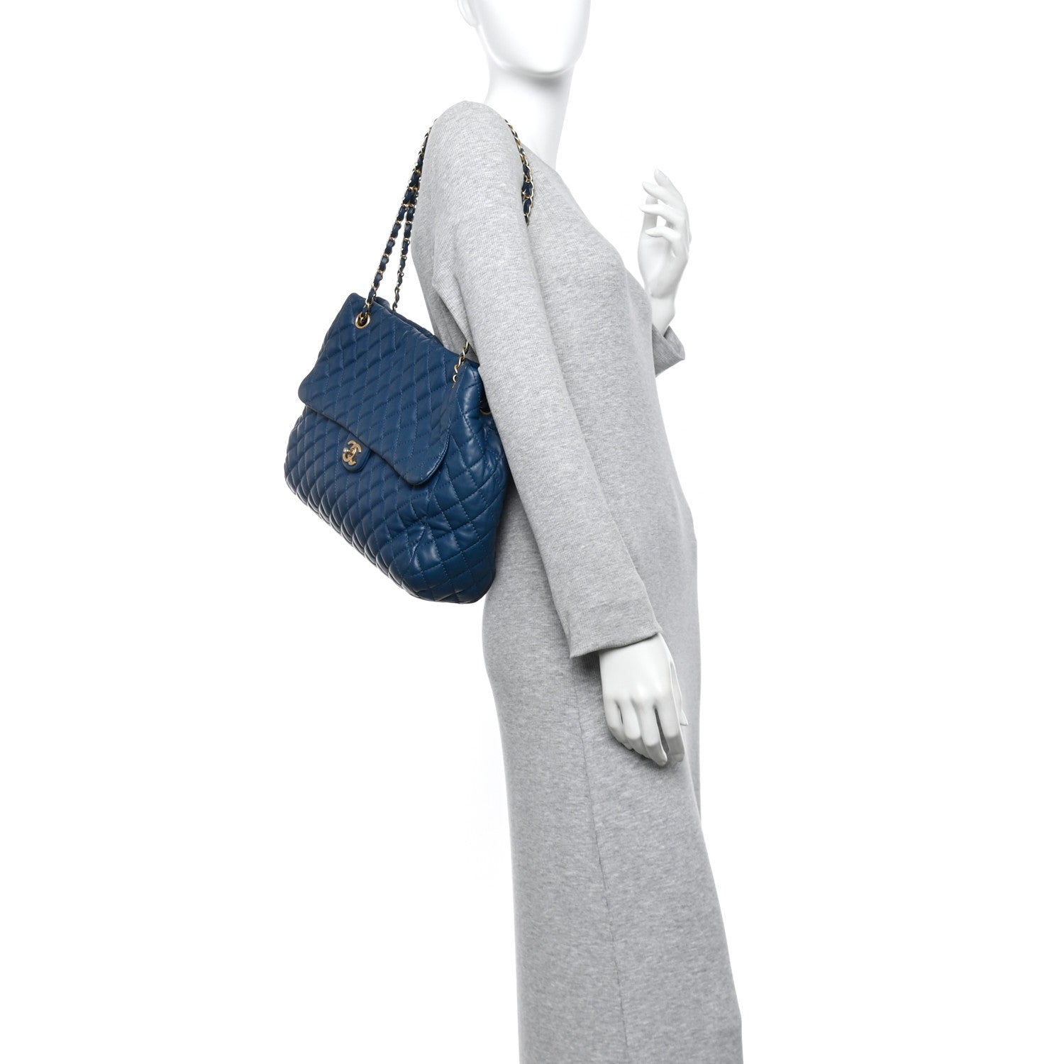 Lambskin Quilted Large Fluffy CC Shopping Tote Blue