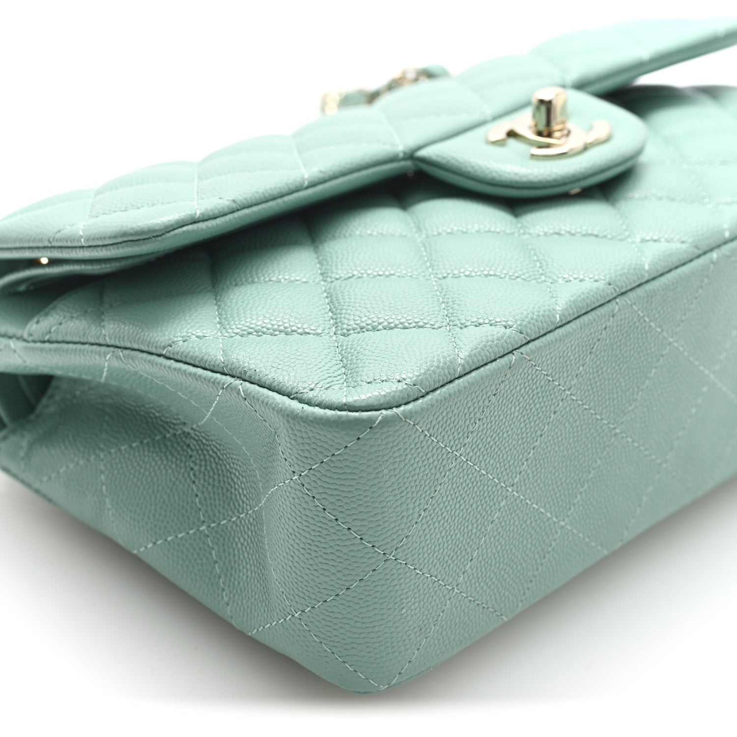 Caviar Quilted Small Double Flap Light Blue
