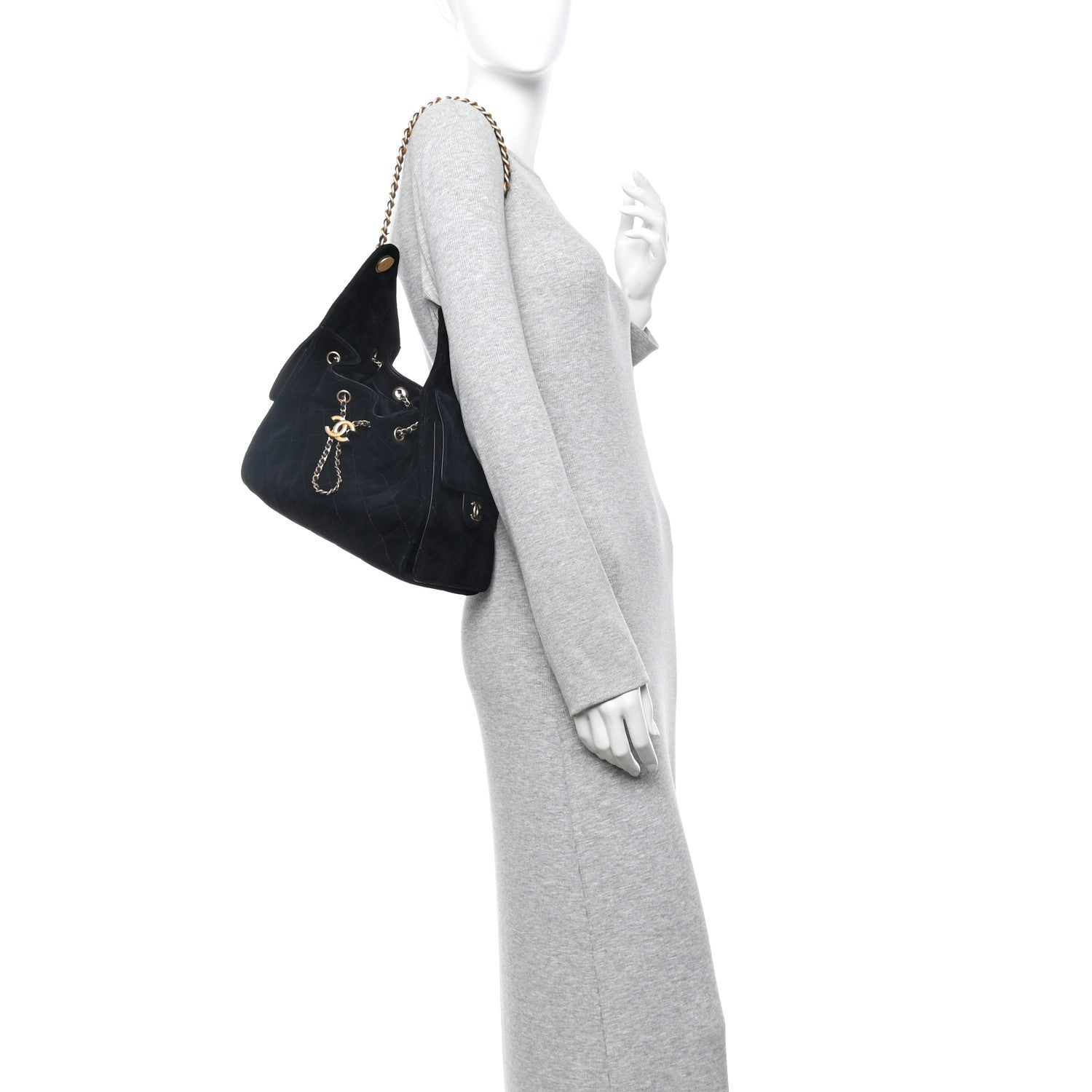 Suede Quilted Small Chanel 25 Handbag Black