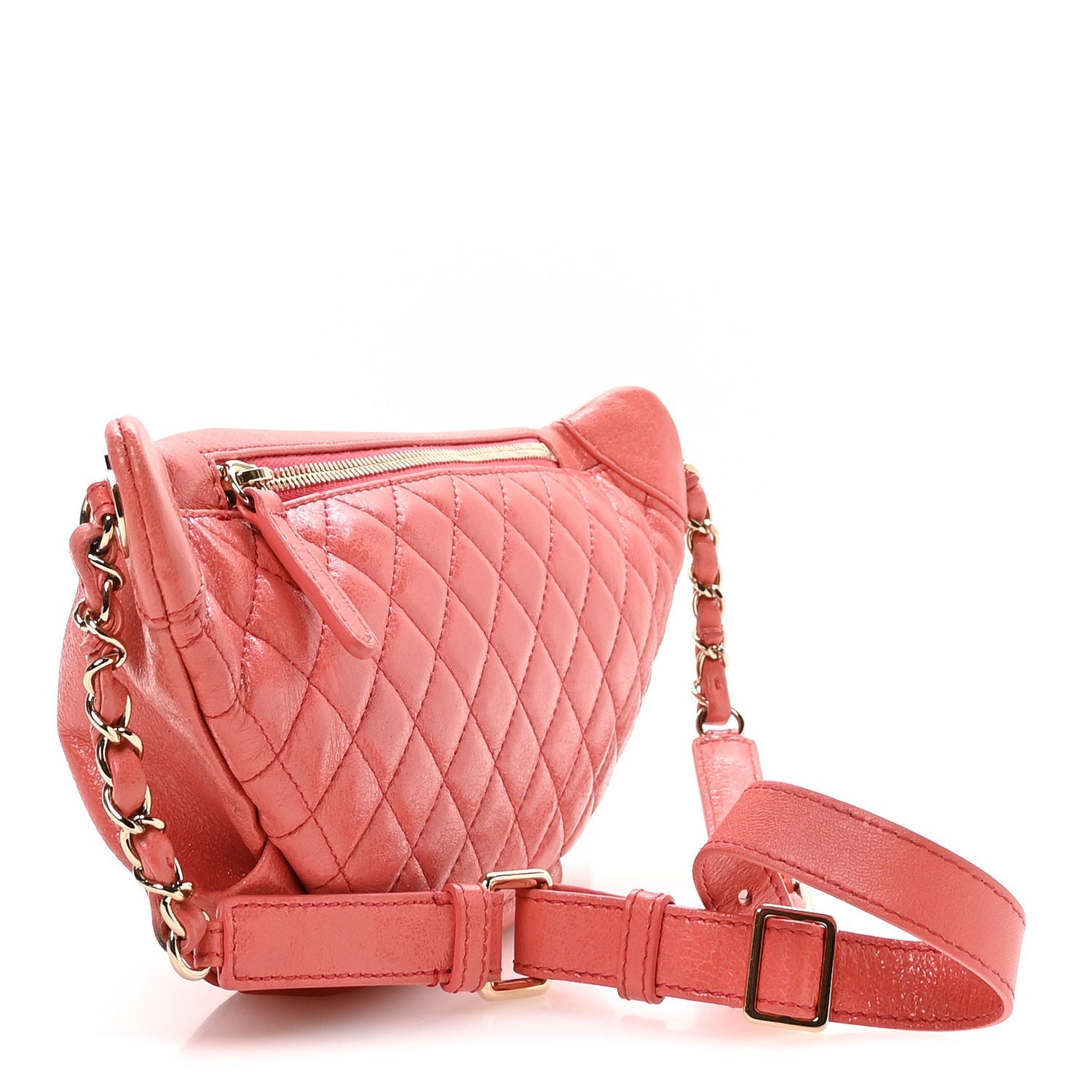 Lambskin Bi Quilted Waist Bag Fanny Pack Pink