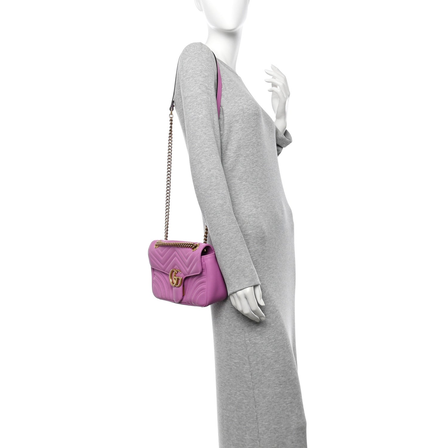 Calfskin Matelasse Small GG Marmont Shoulder Bag Candy Mousse