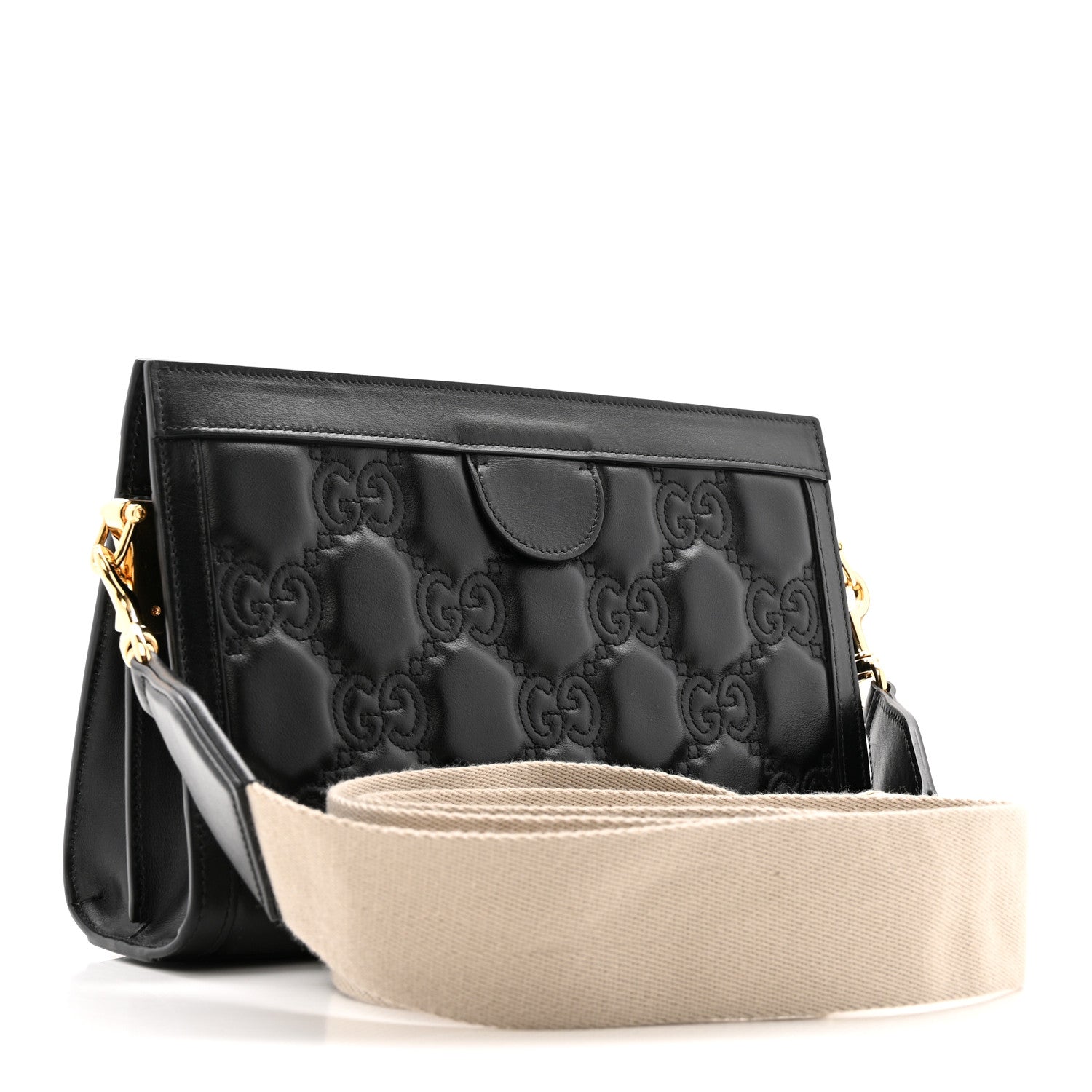 Calfskin GG Matelasse Small Slim Chain Shoulder Bag Black Natural