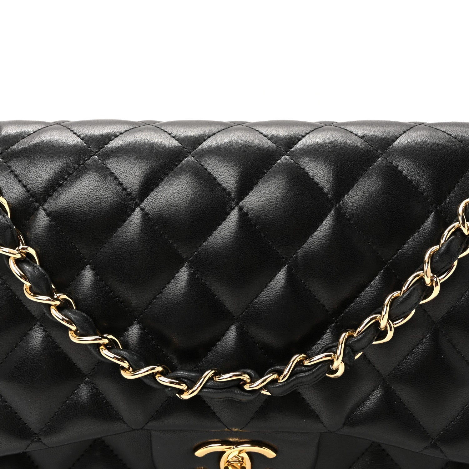 Lambskin Quilted Jumbo Double Flap Black