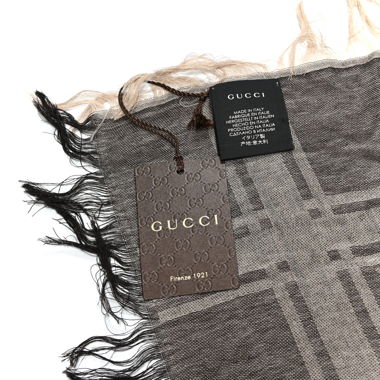 Wool Silk GG Monogram Diamante Plaid Surviee Shawl Beige Dark Brown