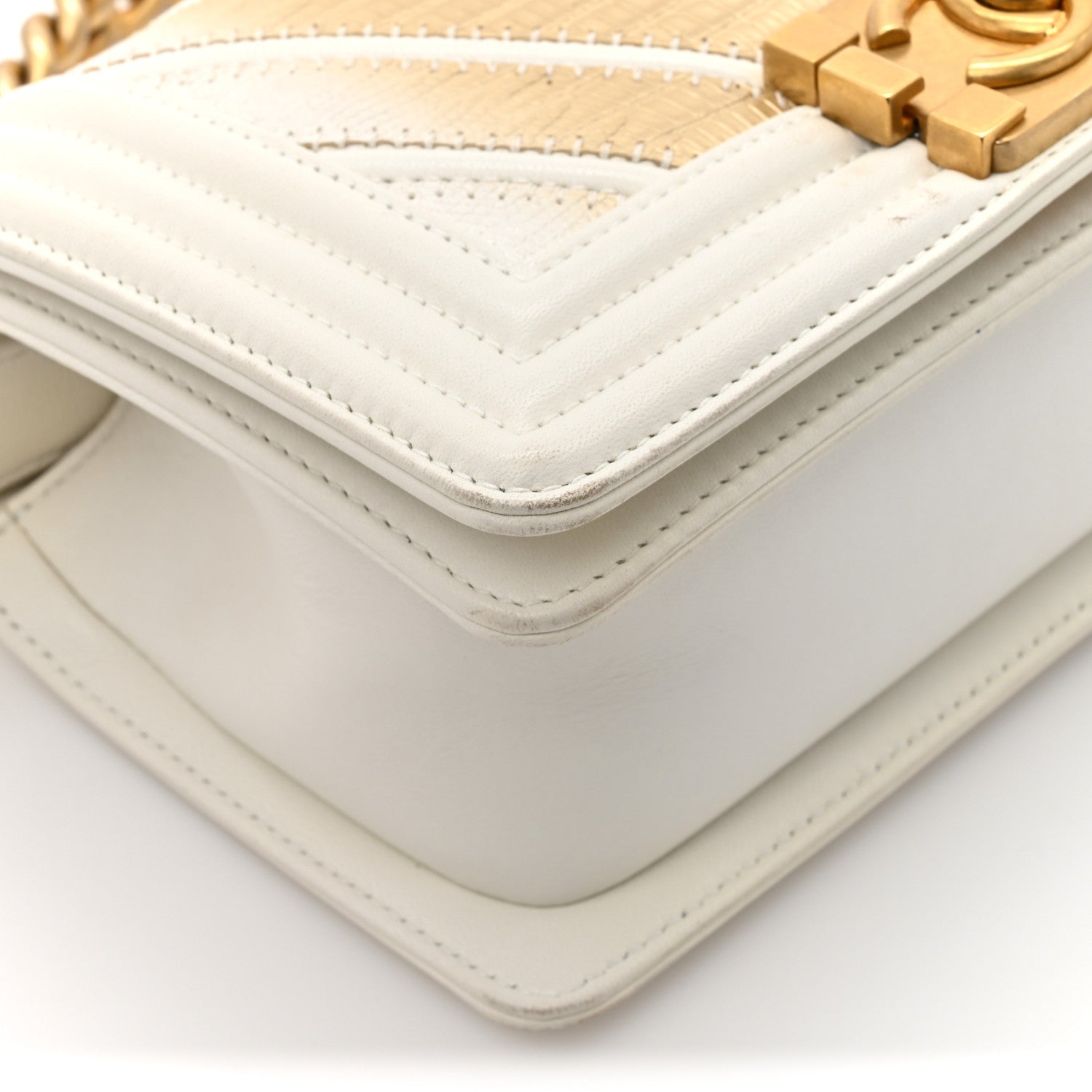 Lizard Chevron Small Boy Flap White Gold