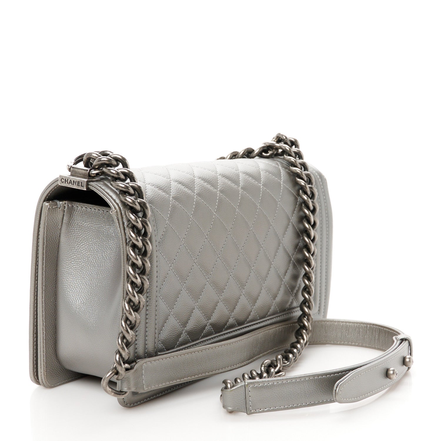 Metallic Caviar Quilted Medium Boy Flap Silver