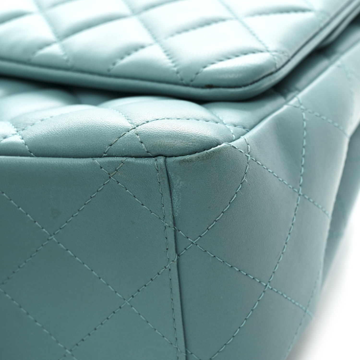 Lambskin Quilted Maxi Double Flap Light Blue