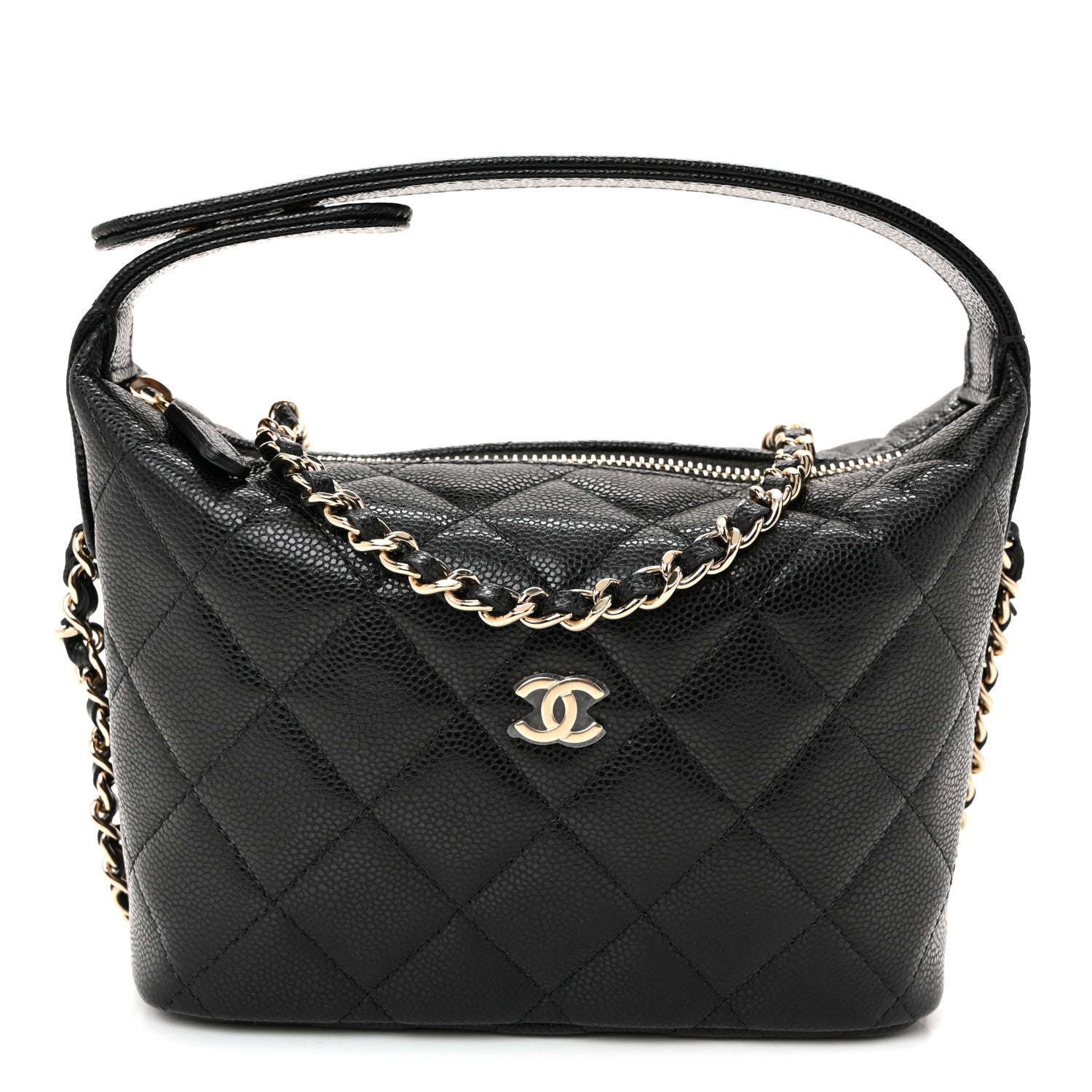 Caviar Quilted Hobo Clutch With Chain  Black