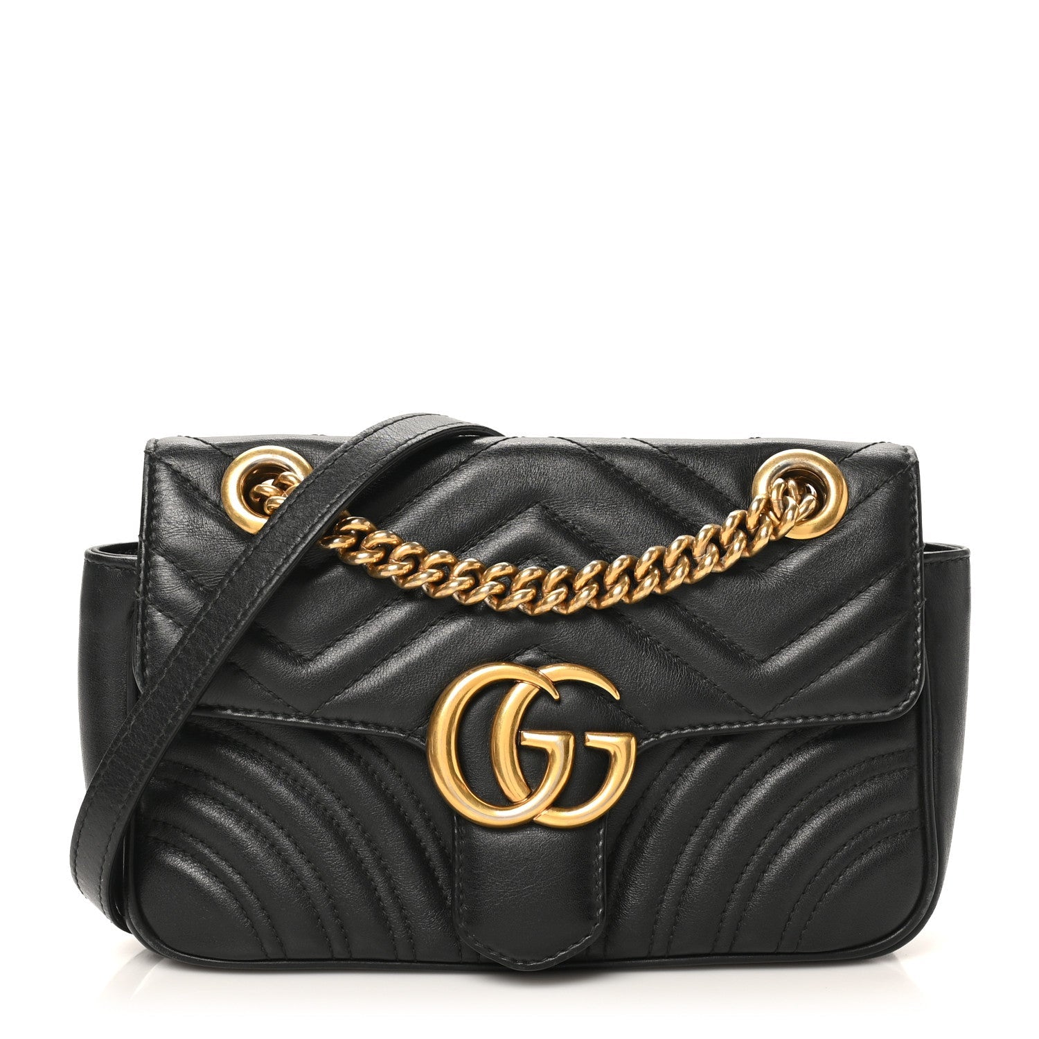 Calfskin Matelasse Mini GG Marmont Shoulder Bag Black