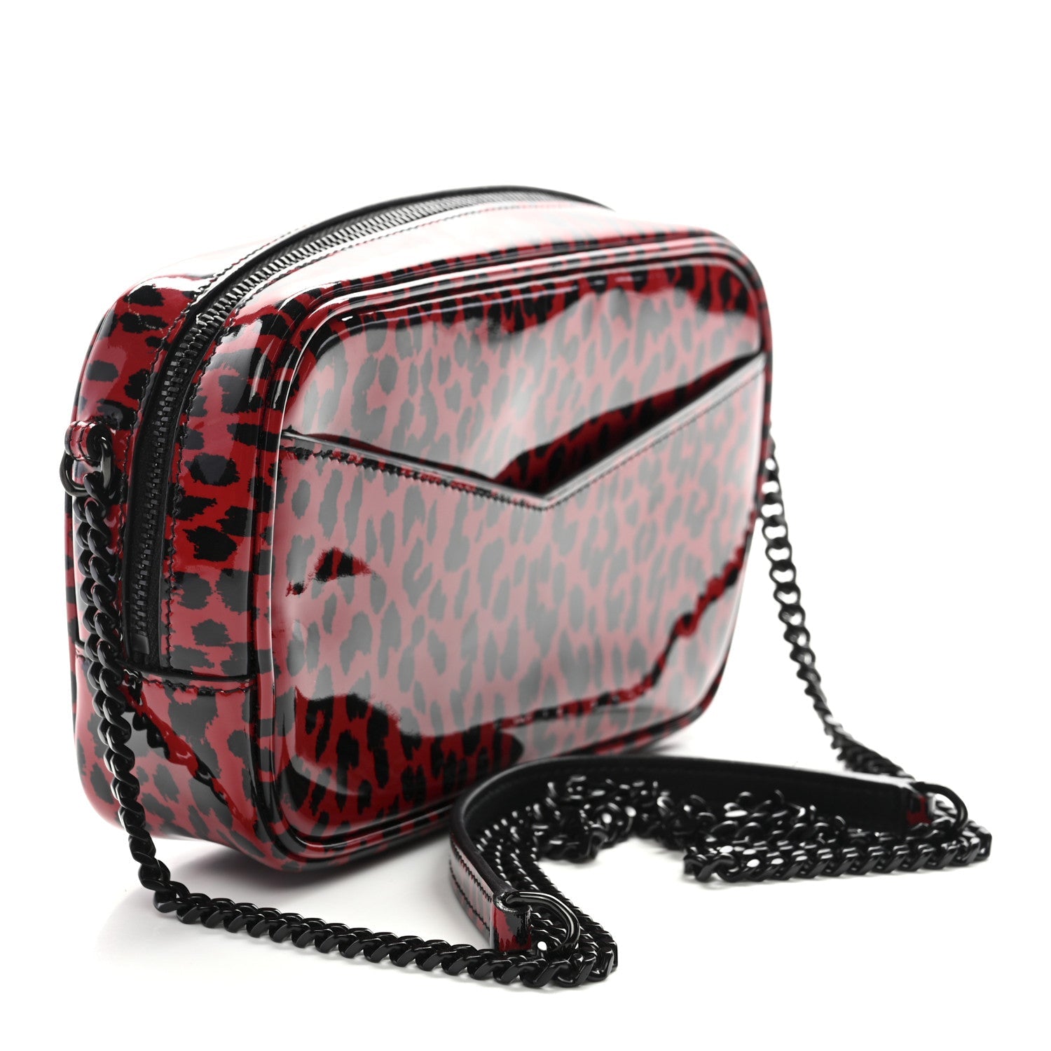 Patent Calfskin Leopard Print Monogram Mini Lou Camera Bag Red